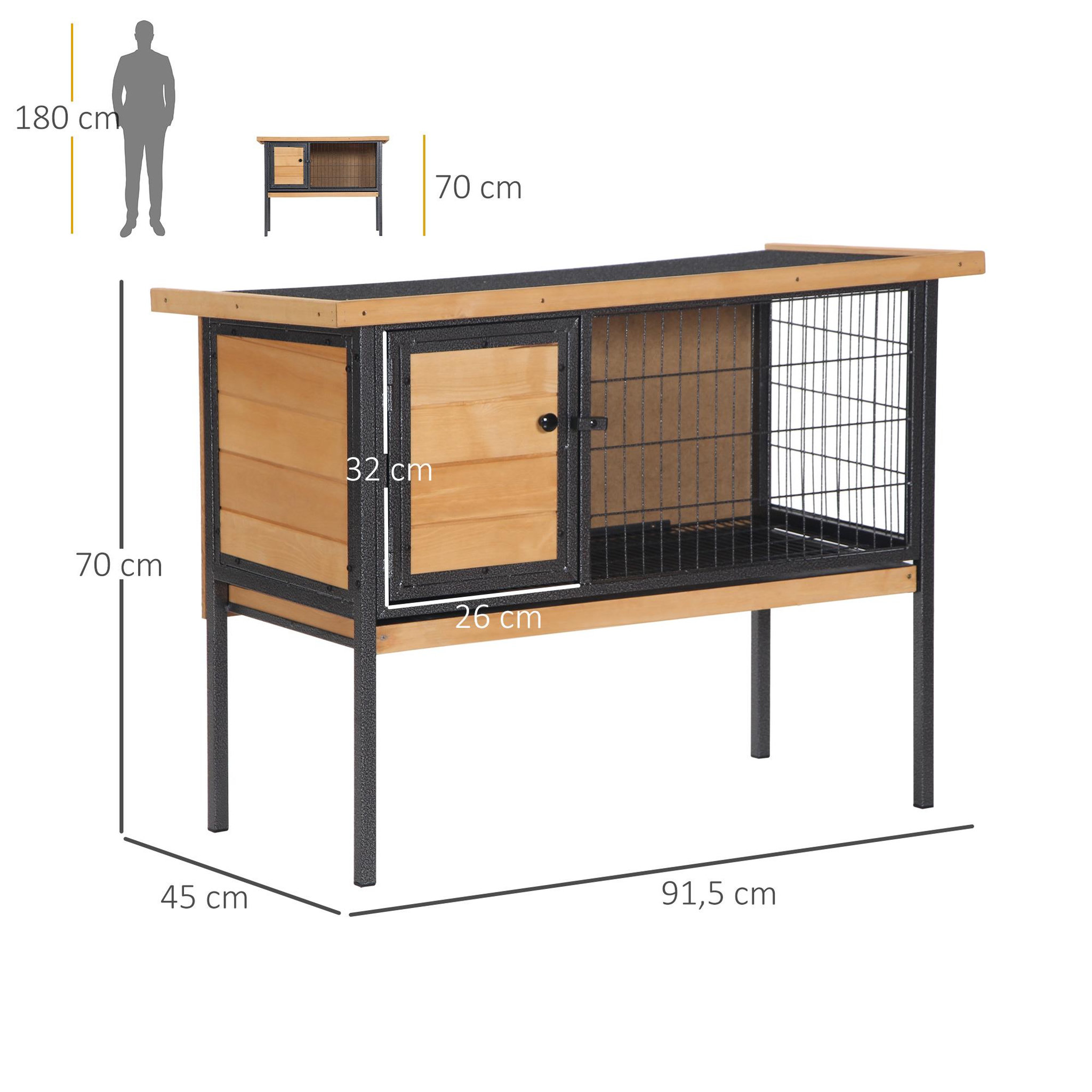Voir la diapositive 3 : PAWHUT Cage à lapin clapier sur pied - toit ouvrable - dim. 91,5l x 45l x 70h cm - métal époxy bois pré-huilé