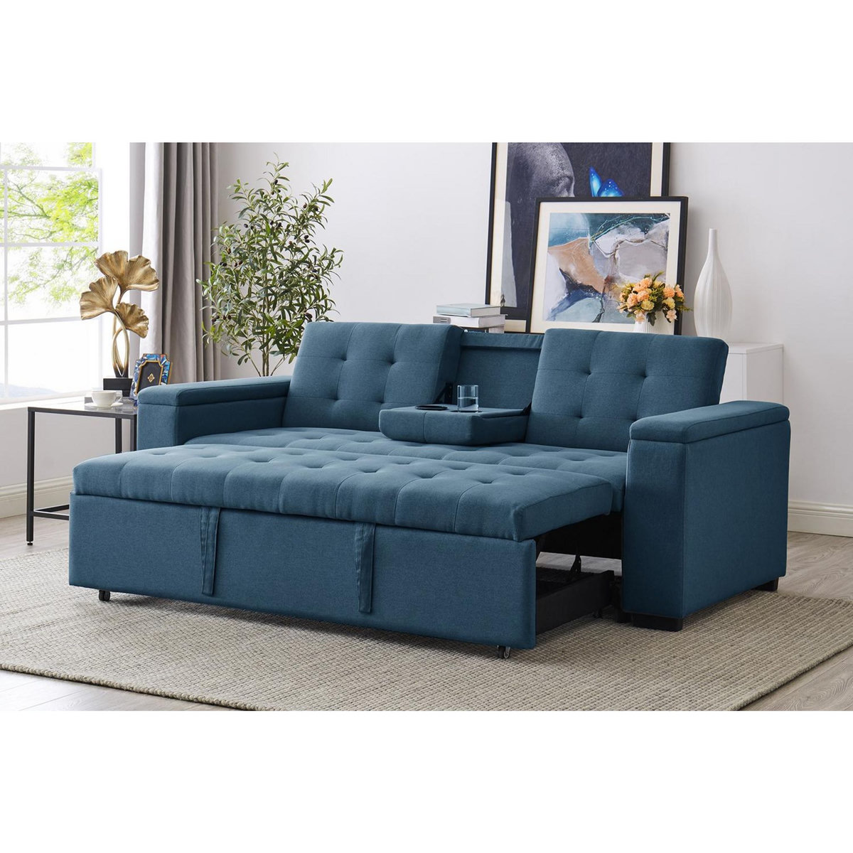 CONCEPT USINE Canapé convertible 3 places en tissu bleu pétrole NOHO