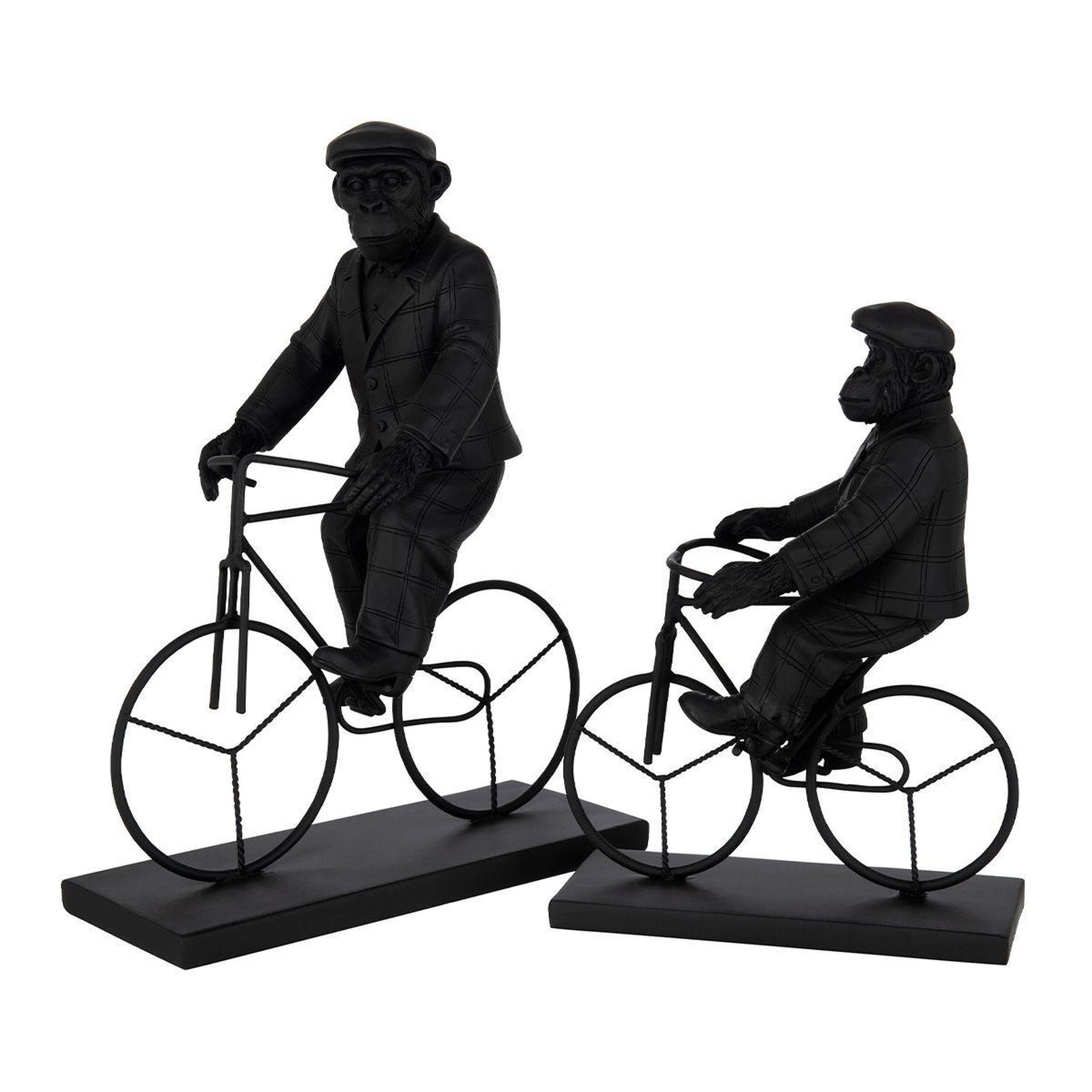 Voir la diapositive 2 : J-LINE Statuette déco  singe vélo  33cm noir