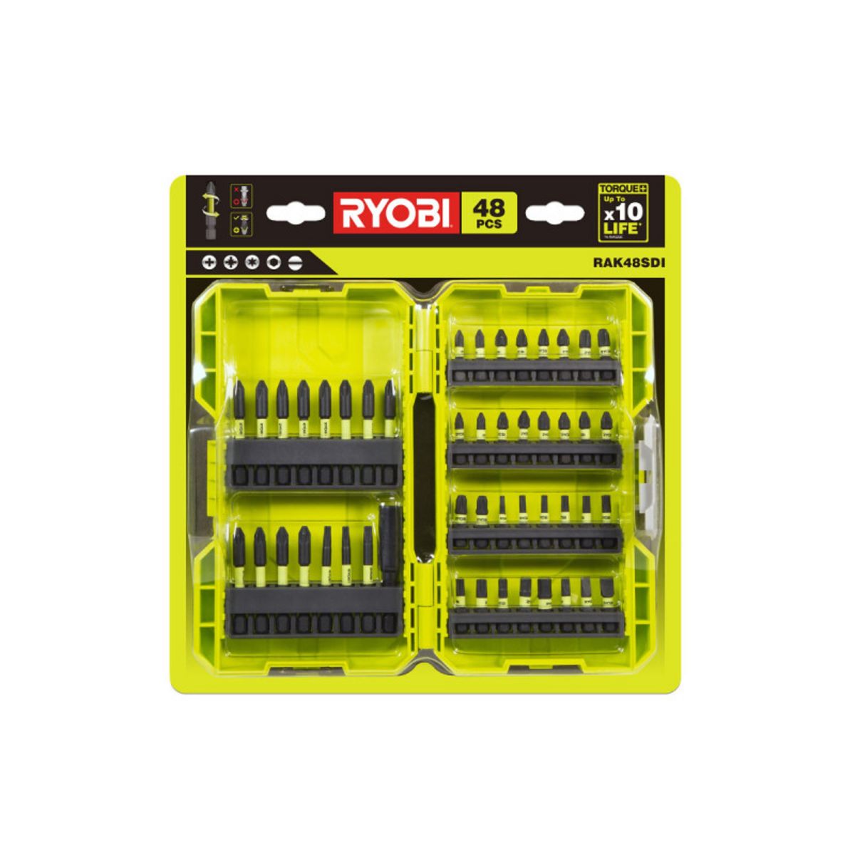 Ryobi Coffret antichoc empilable 48 embouts de vissage RYOBI - RAK48SDI