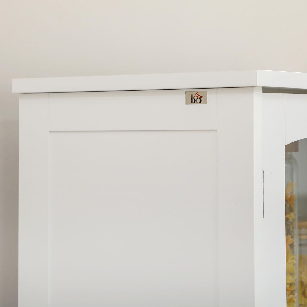 HOMCOM Armoire de cuisine buffet haut 4 portes 3 étagères tiroir verre trempé panneaux MDF blanc