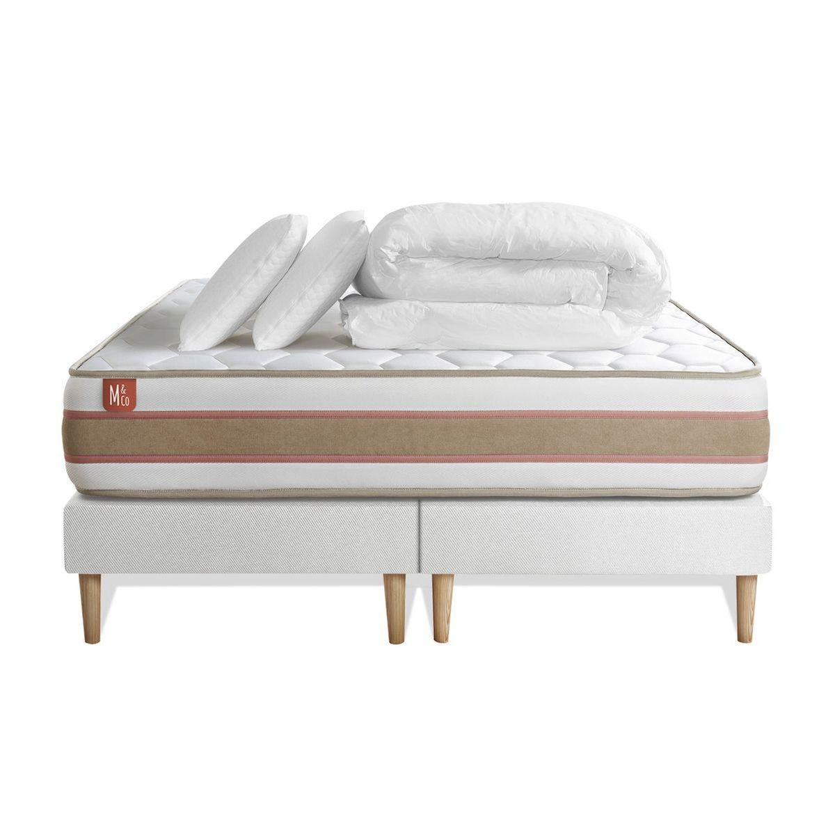 MARMOTTES&CO Pack prêt à dormir matelas LE DÉLICAT 160x200 Ressorts ensachés et Mémoire de forme + double sommiers Blanc