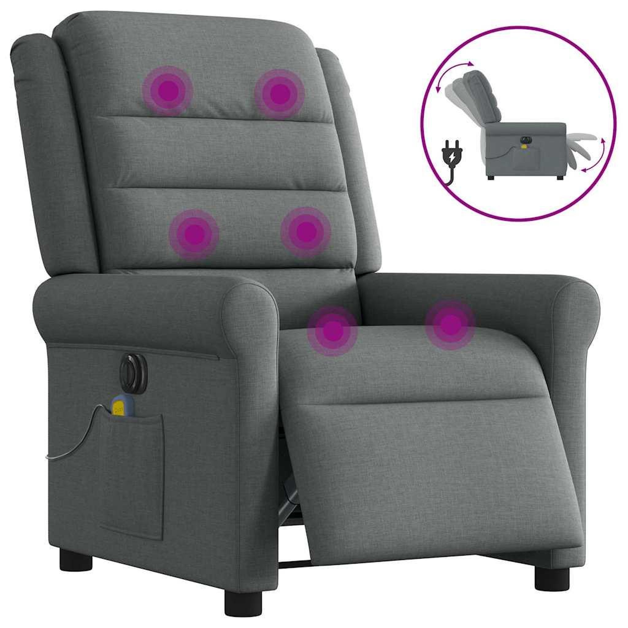 VIDAXL Fauteuil inclinable de massage electrique gris fonce tissu