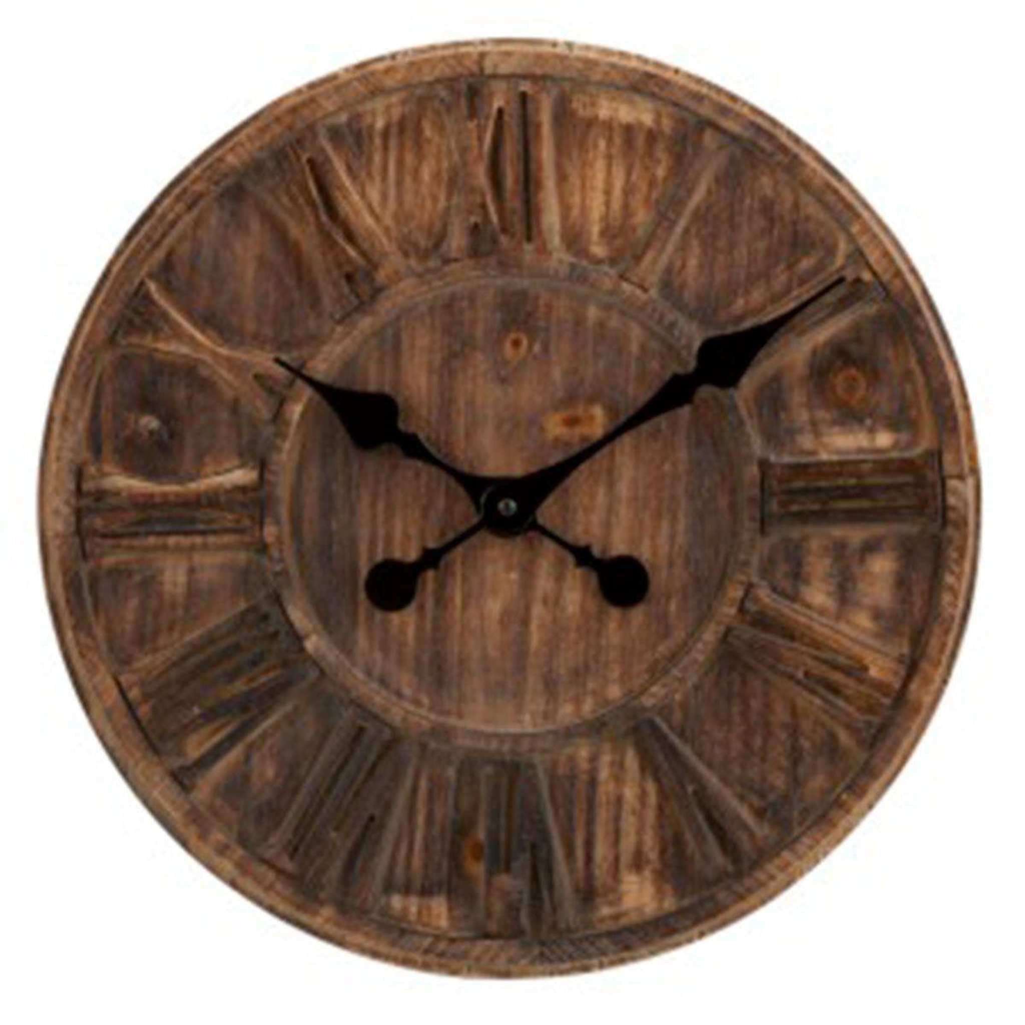 Voir la diapositive 1 : J-LINE Horloge murale bois  chiffres romains  40cm naturel