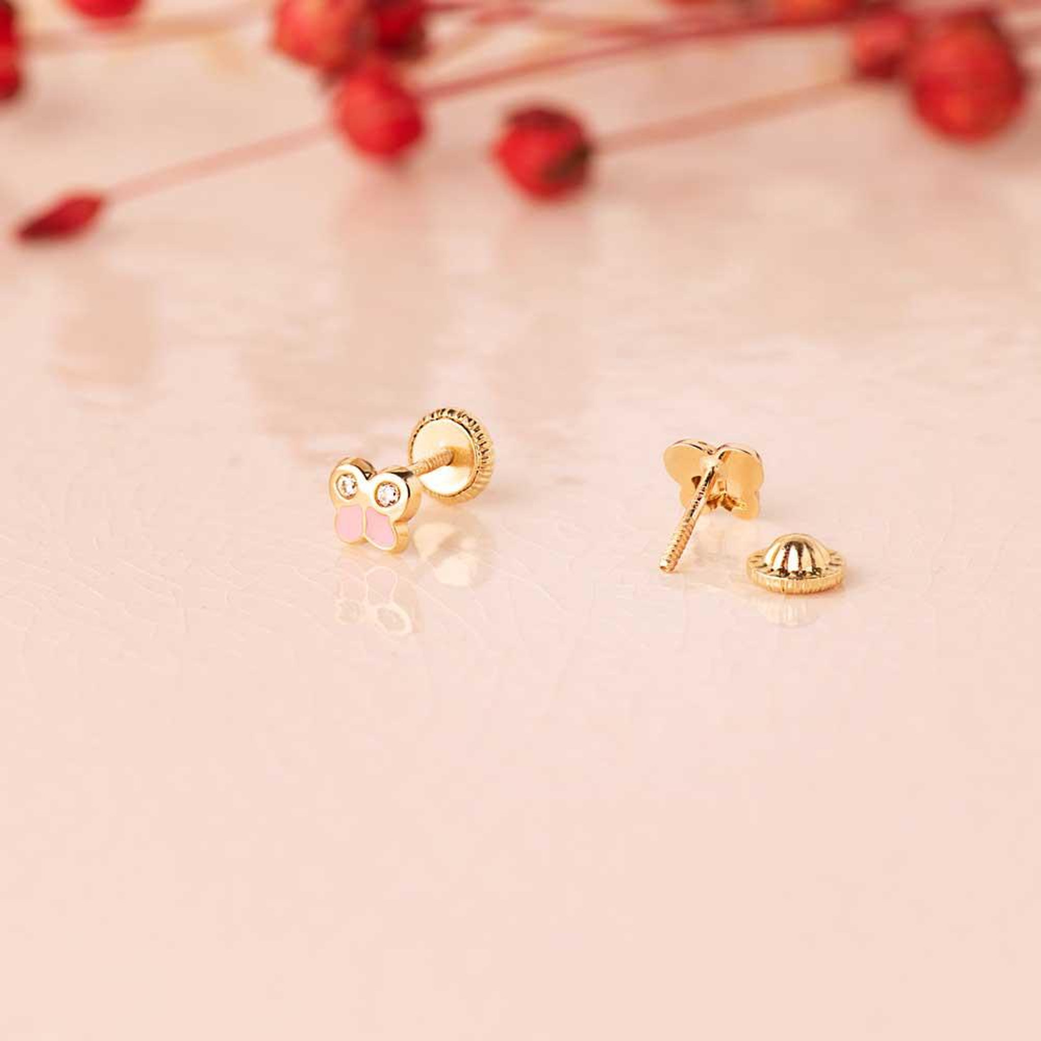 Voir la diapositive 2 : L'ATELIER D'AZUR Boucles d'Oreilles Or 18 Carats 750 Jaune - Zirconiums et émail - Papillons