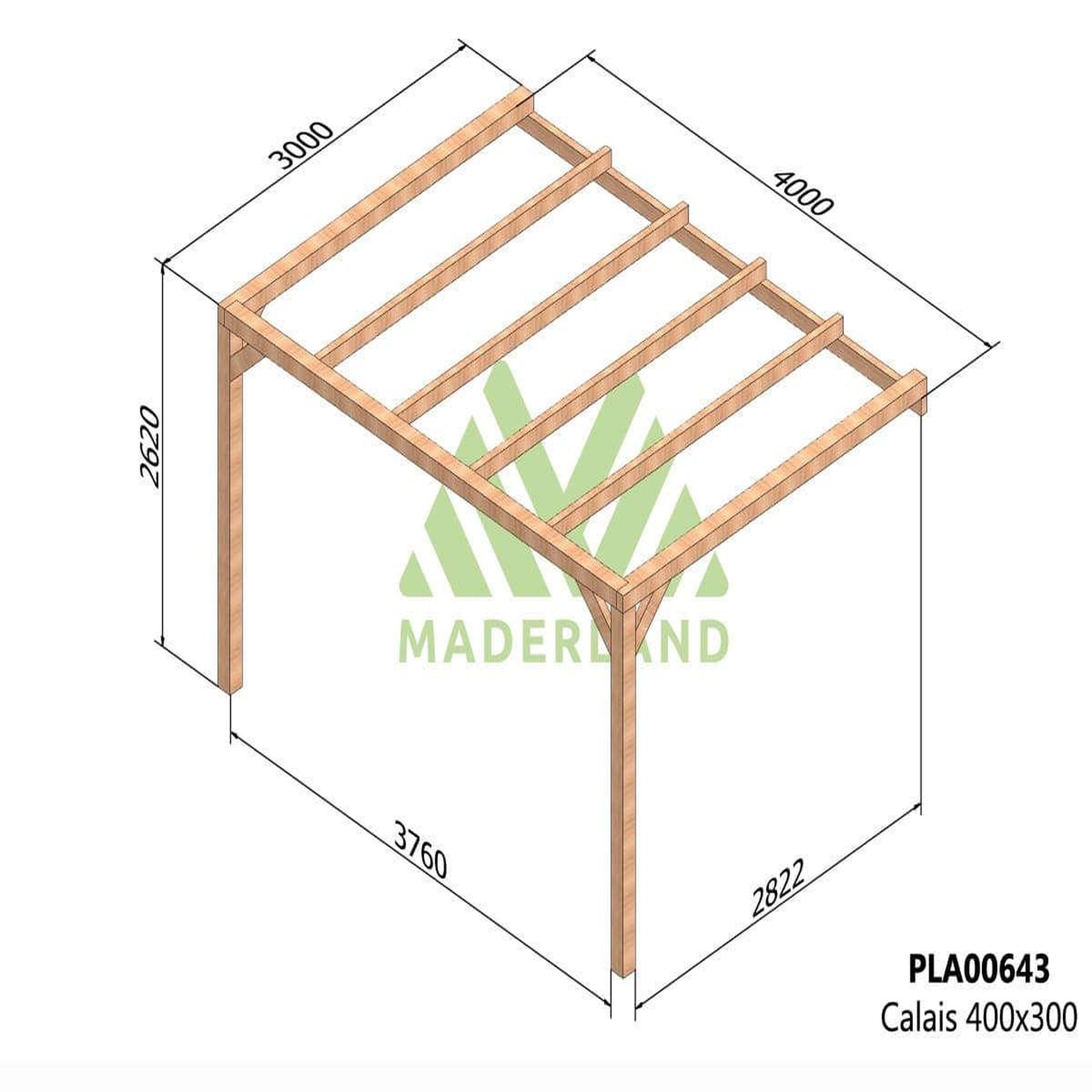 Voir la diapositive 2 : JARDIDECO Pergola adossée en lamellé-collée calais 400 x 300 cm - mardeland