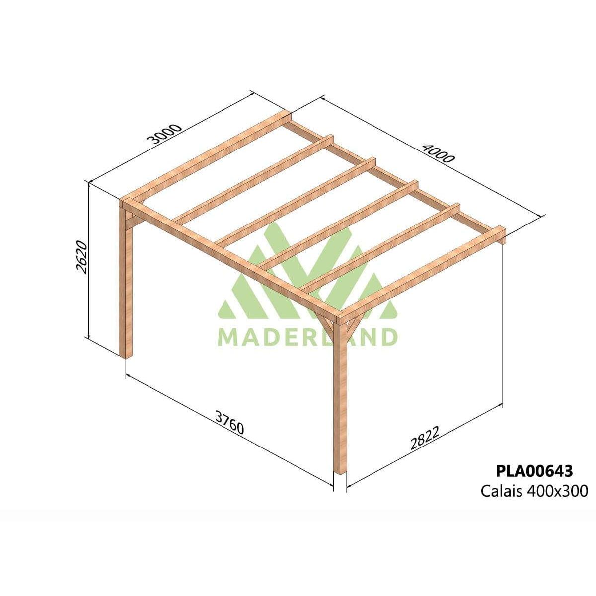 JARDIDECO Pergola adossée en lamellé-collée Calais 400 x 300 cm - Mardeland