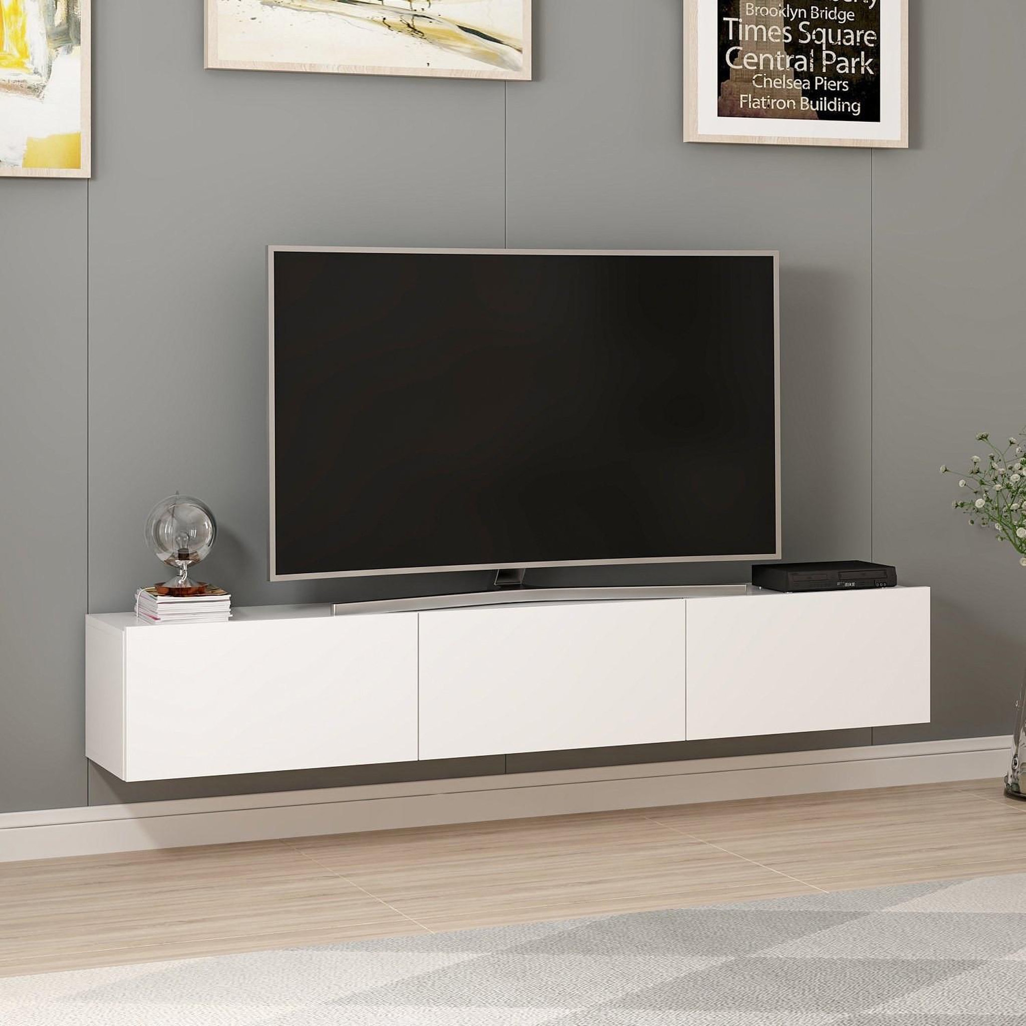 Voir la diapositive 3 : Habitat et Jardin Meuble tv suspendu en bois  rigel  - 180 x 32 x 30 cm - blanc