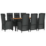 Voir la diapositive 3 : VIDAXL Ensemble a manger jardin 9pcs et coussins noir resine tressee