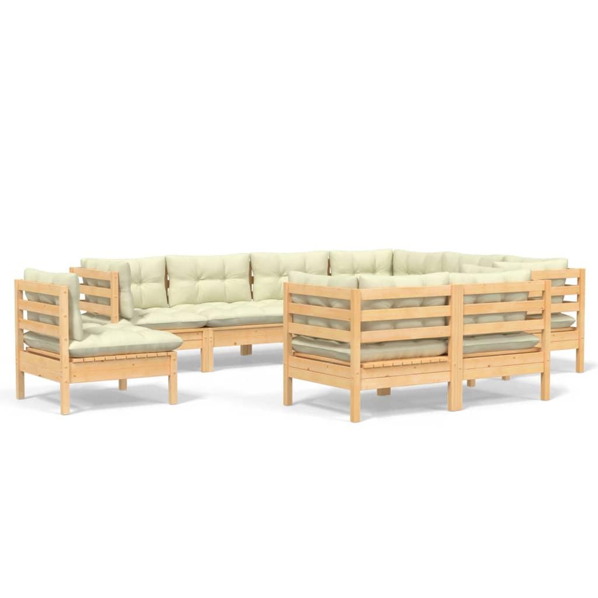 Voir la diapositive 2 : VIDAXL Salon de jardin 9 pcs avec coussins creme bois de pin massif