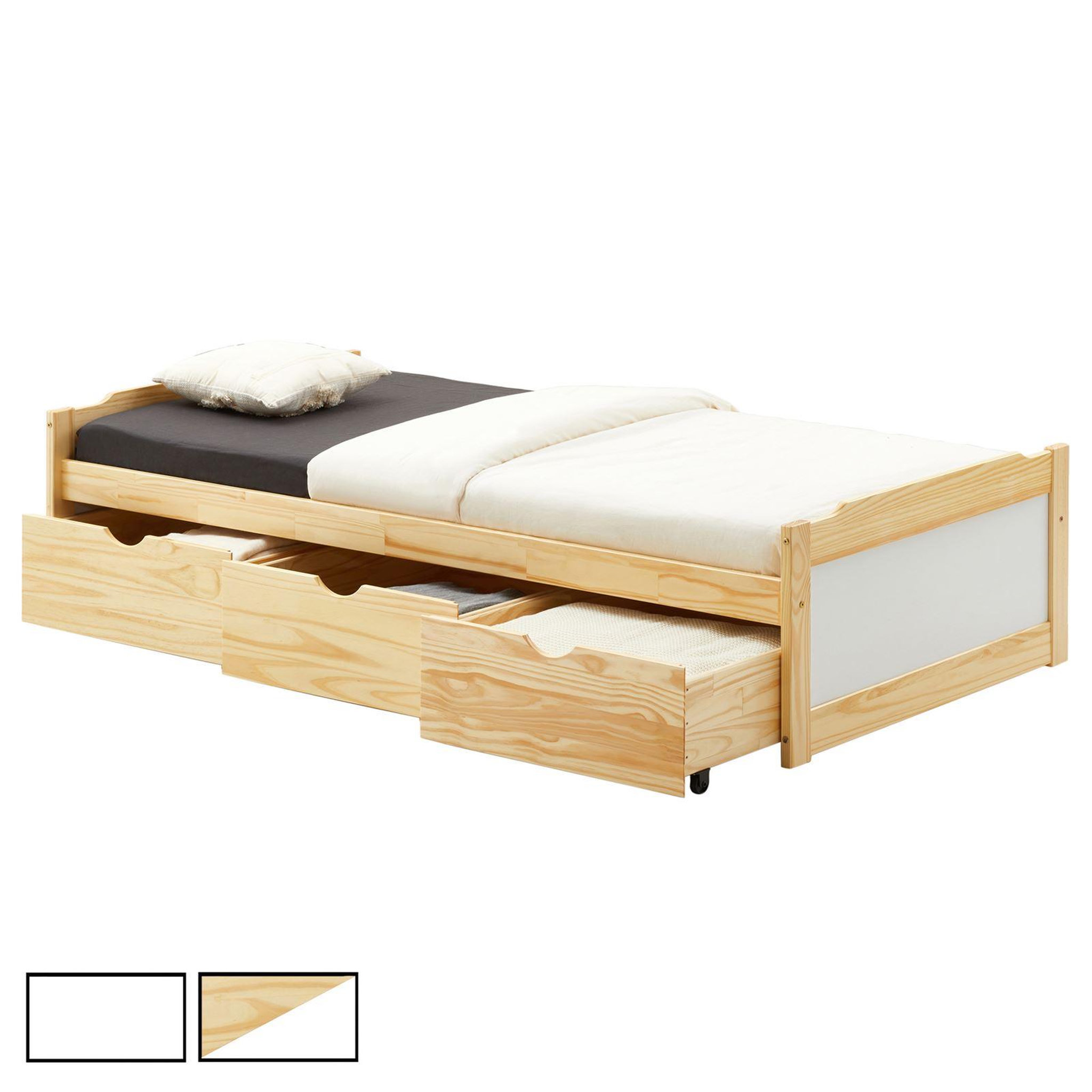 IDIMEX Lit fonctionnel MIA 90 x 190 cm, en pin massif. Coloris disponibles : Blanc