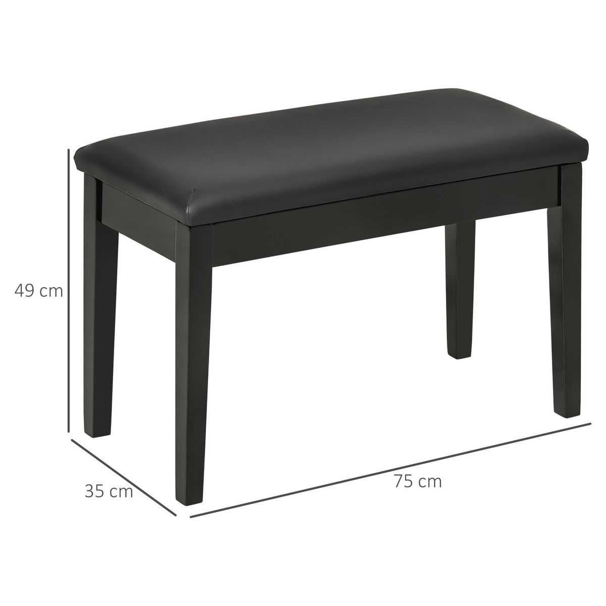HOMCOM Banquette tabouret siège pour piano avec coffre de rangement pied bois hévéa revêtement synthétique noir