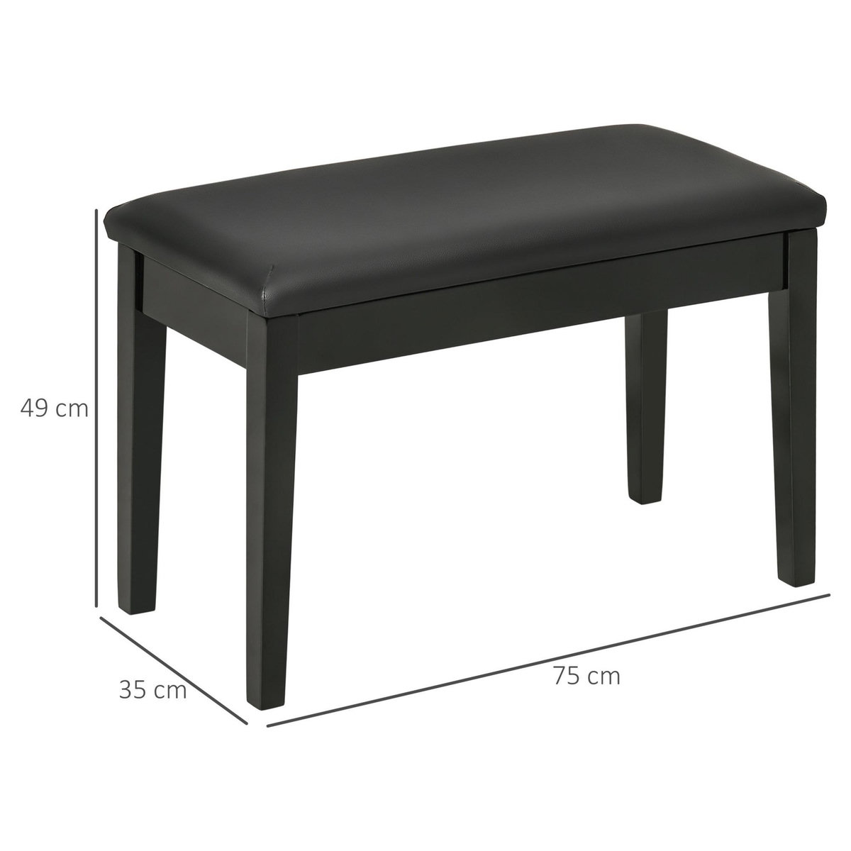 HOMCOM Banquette tabouret siège pour piano avec coffre de rangement pied bois hévéa revêtement synthétique noir