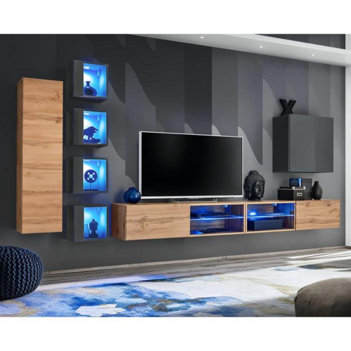 Paris Prix Ensemble Meuble TV  Switch XXVI  320cm Naturel & Gris