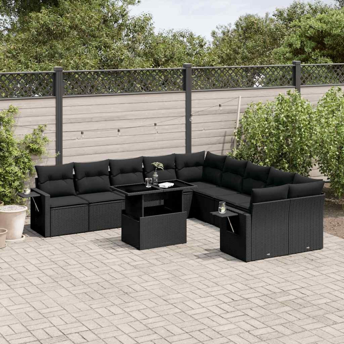 VIDAXL Salon de jardin 11 pcs avec coussins noir resine tressee