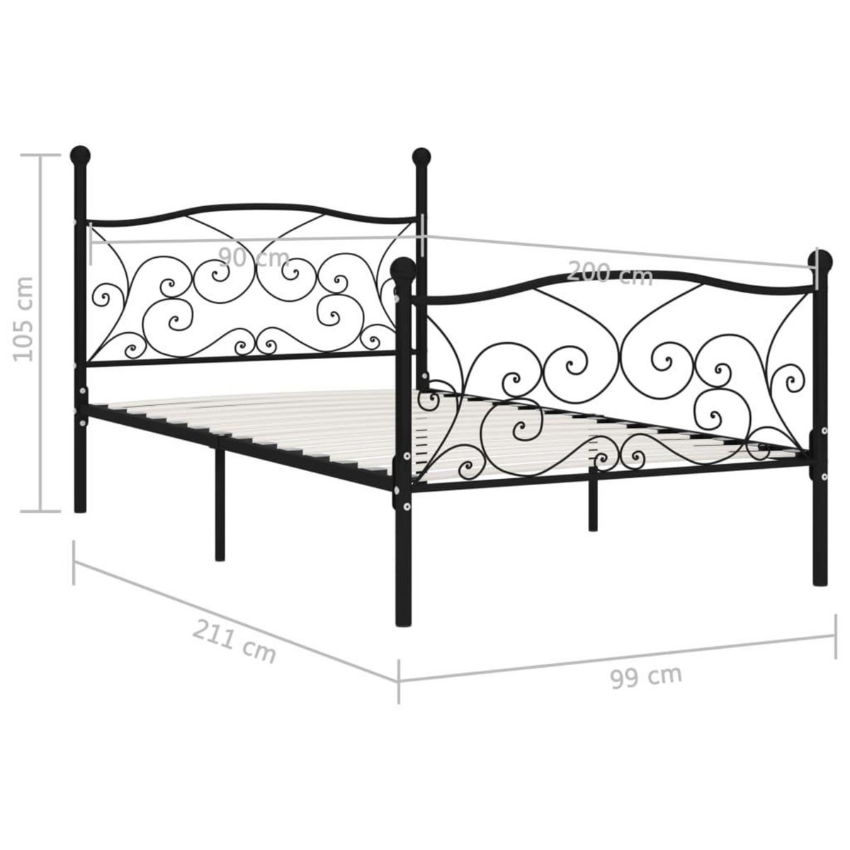 VIDAXL Cadre de lit sans matelas avec sommier a lattes metal 90x200 cm