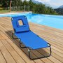 HOMCOM Transat de jardin chaise longue pliante bain de soleil pour lecture bleu