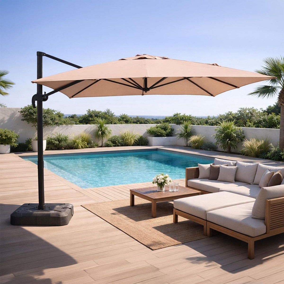 CONCEPT USINE Parasol rectangulaire 3x4m déporté rotatif taupe en aluminium CESARE