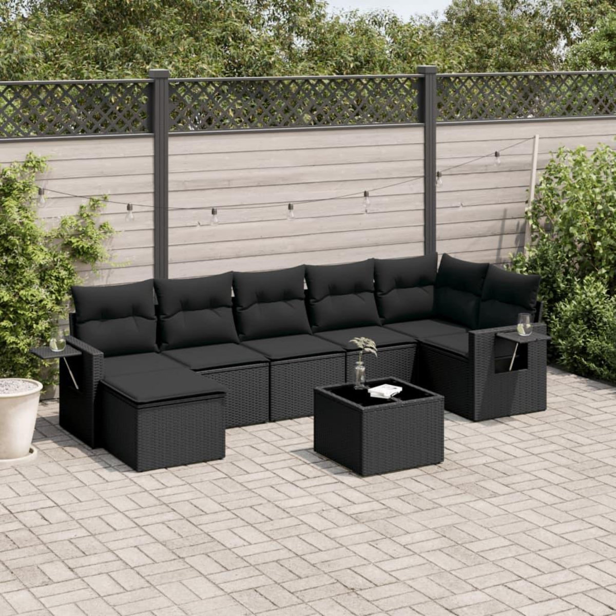 VIDAXL Salon de jardin 8 pcs avec coussins noir resine tressee