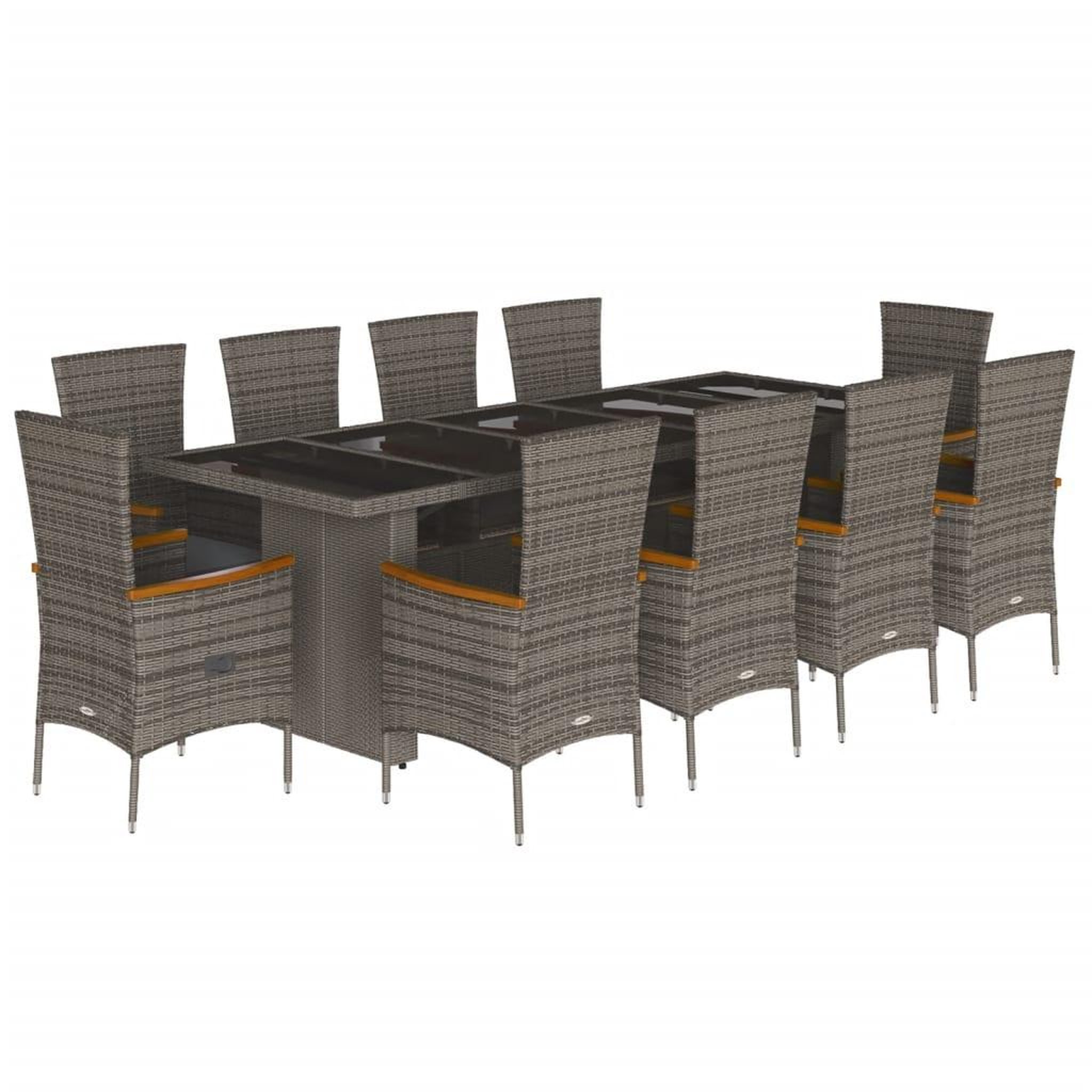 Voir la diapositive 2 : VIDAXL Ensemble a manger de jardin 11pcs avec coussins gris poly rotin