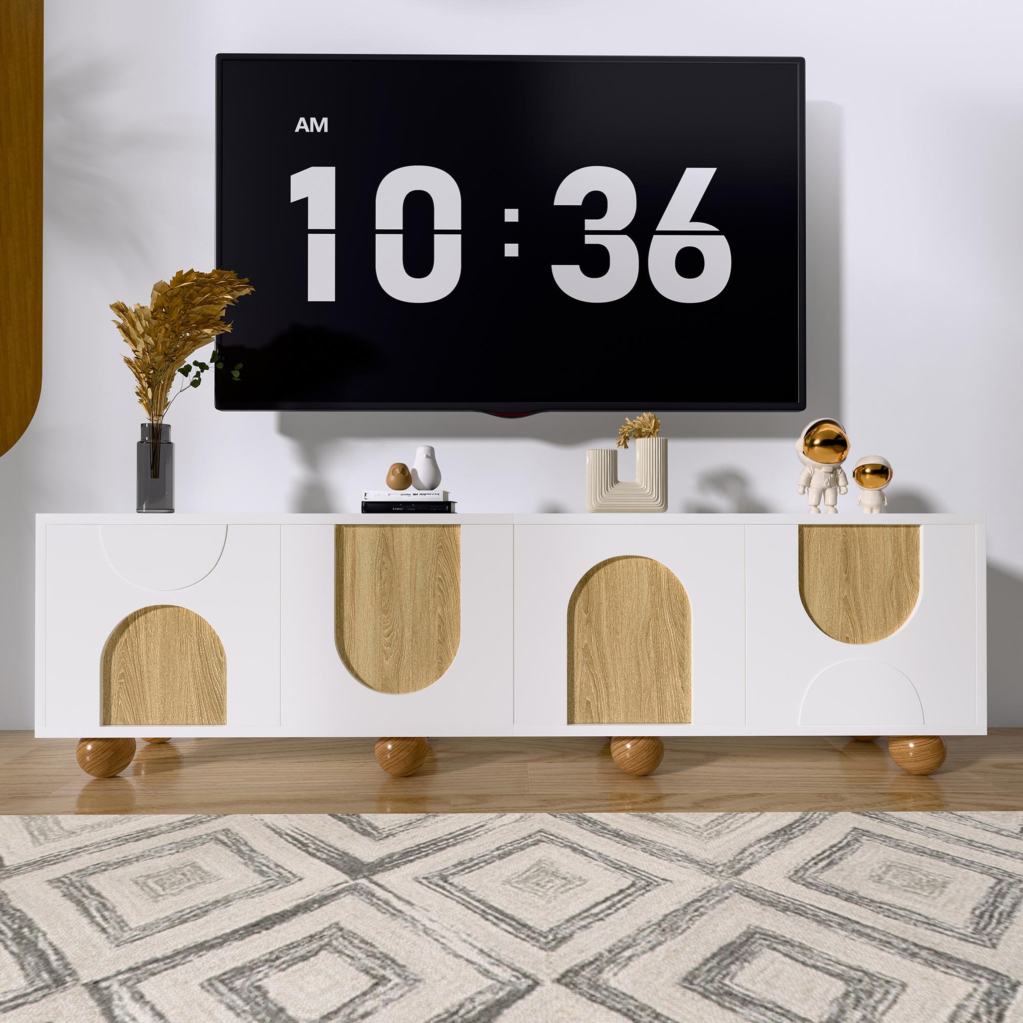 Voir la diapositive 2 : MERAX Meuble tv blanc+naturel 175 cm mdf