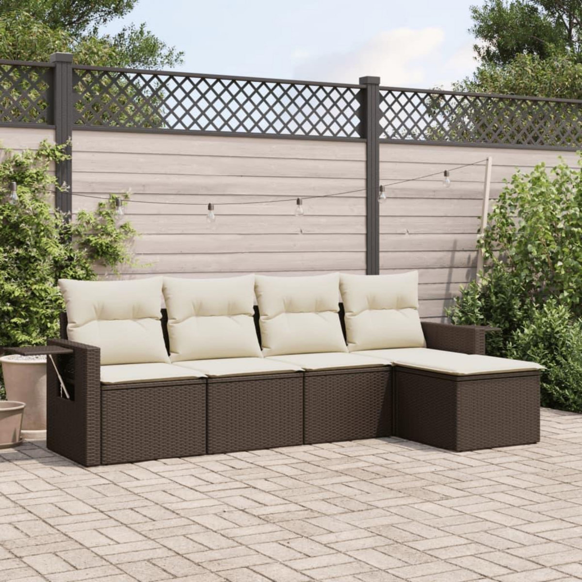 VIDAXL Salon de jardin avec coussins 5 pcs marron resine tressee