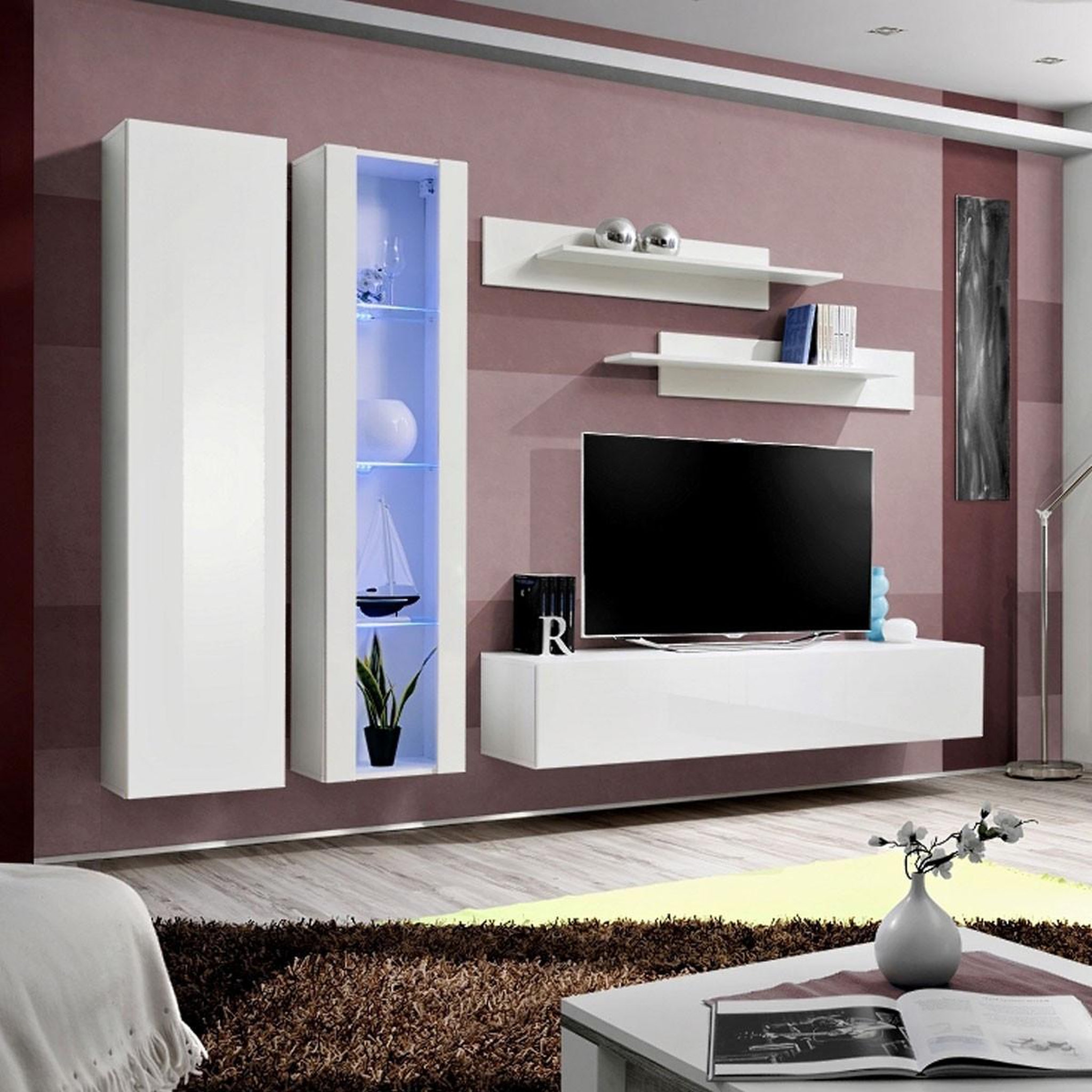 Paris Prix Ensemble meuble tv mural  fly a4  260cm blanc