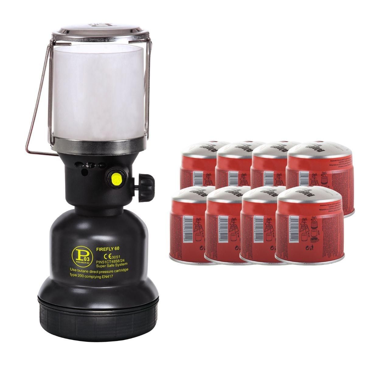 INTEC Lampe à gaz 1100W + 8 Cartouches gaz Butane 190g - Allumage Piezo Coque Métal - Lampe de Camping Extérieure INTEC