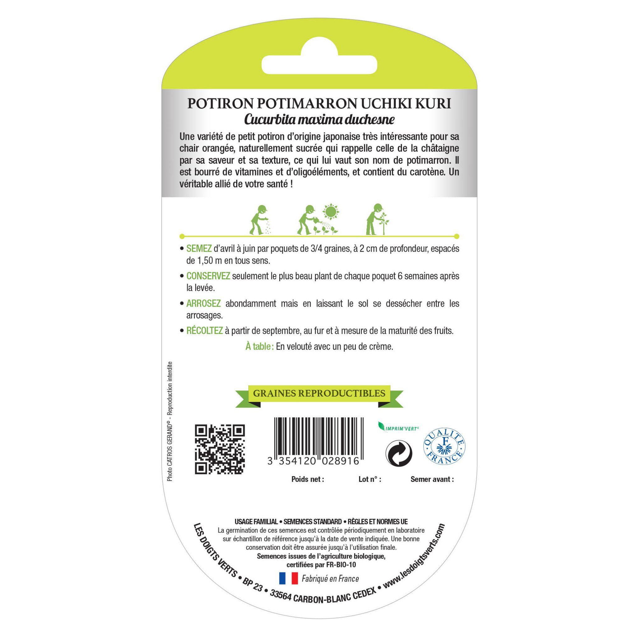 Voir la diapositive 2 : LES DOIGTS VERTS Graines potiron potimarron Uchiki Kuri BIO Les Doigts Verts