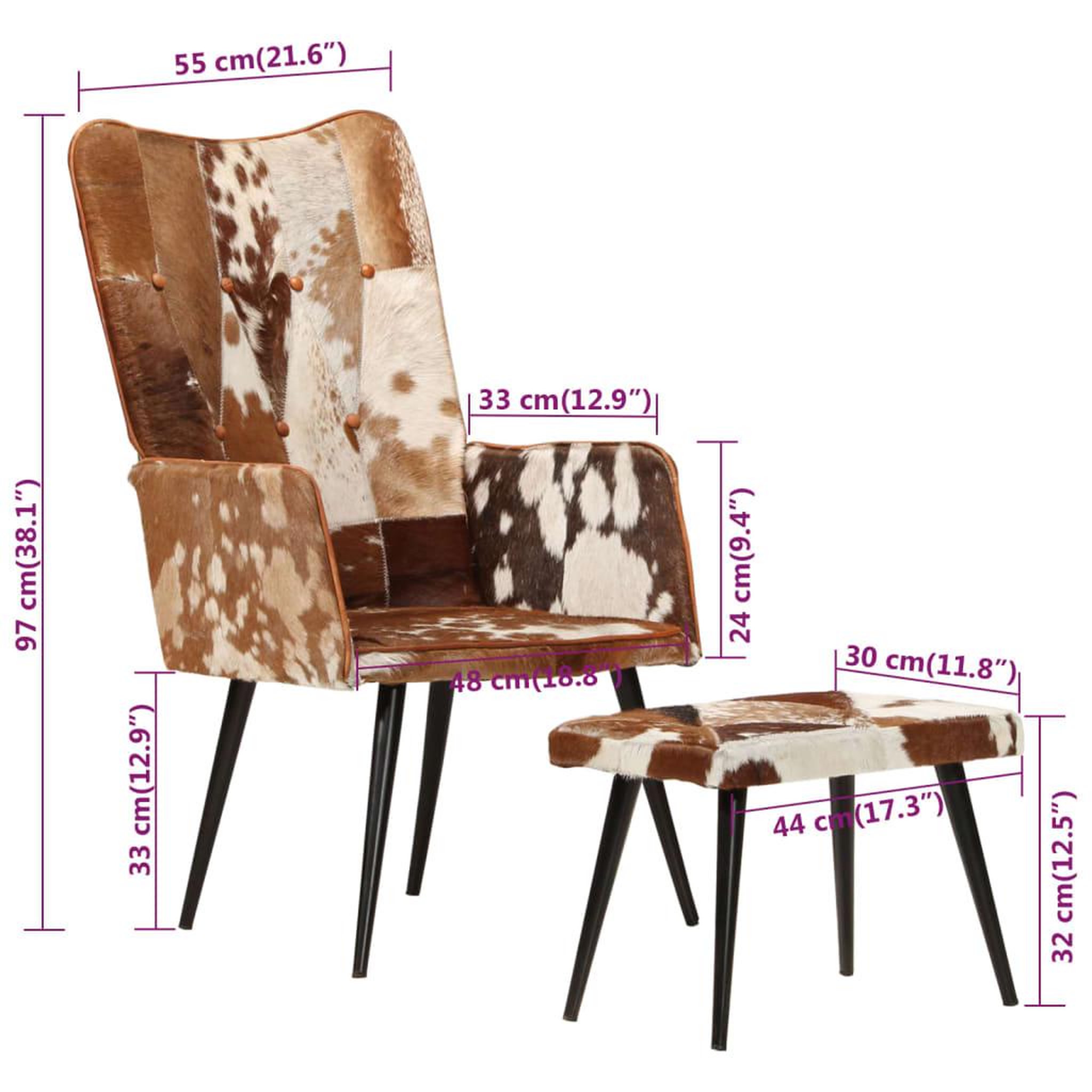 Voir la diapositive 6 : VIDAXL Chaise a oreilles avec repose-pied Marron Cuir veritable