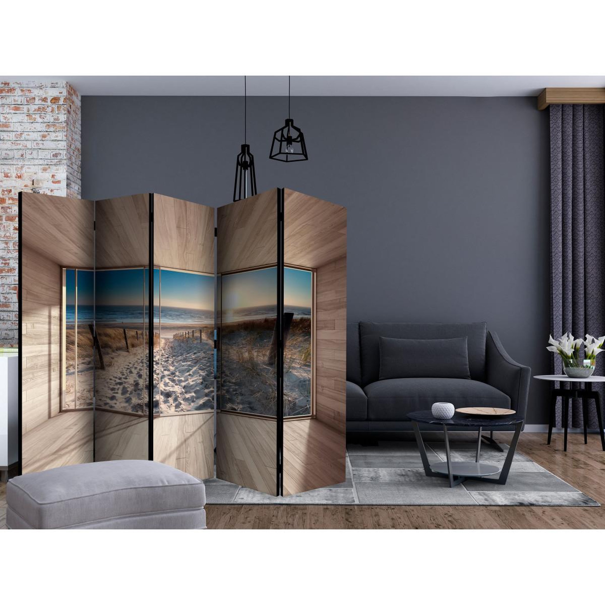 Voir la diapositive 2 : Paris Prix Paravent 5 volets  modern lounge : by the sea  172x225cm