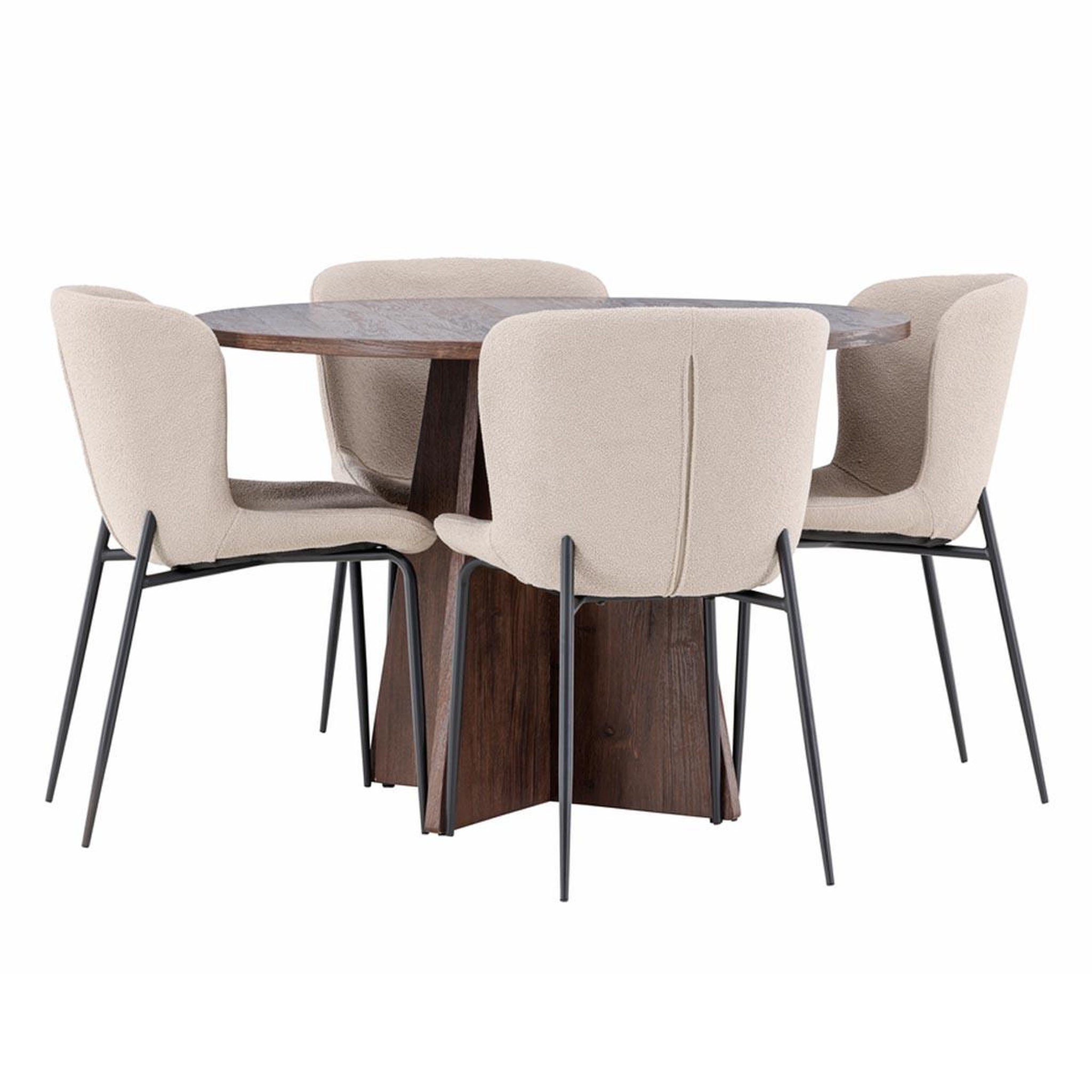 Voir la diapositive 2 : Paris Prix Ensemble table à manger & 4 chaises  bootcut & modesto  110cm moka & beige