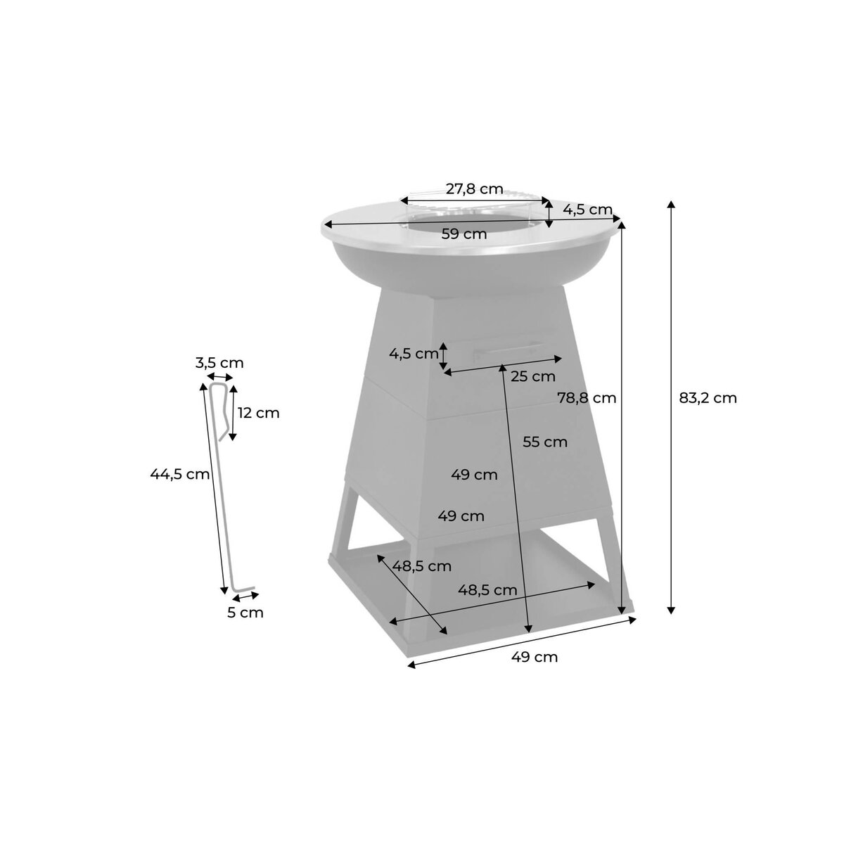 SWEEEK Brasero barbecue Ø60cm noir avec grille de cuisson et espace de rangement - Izalco