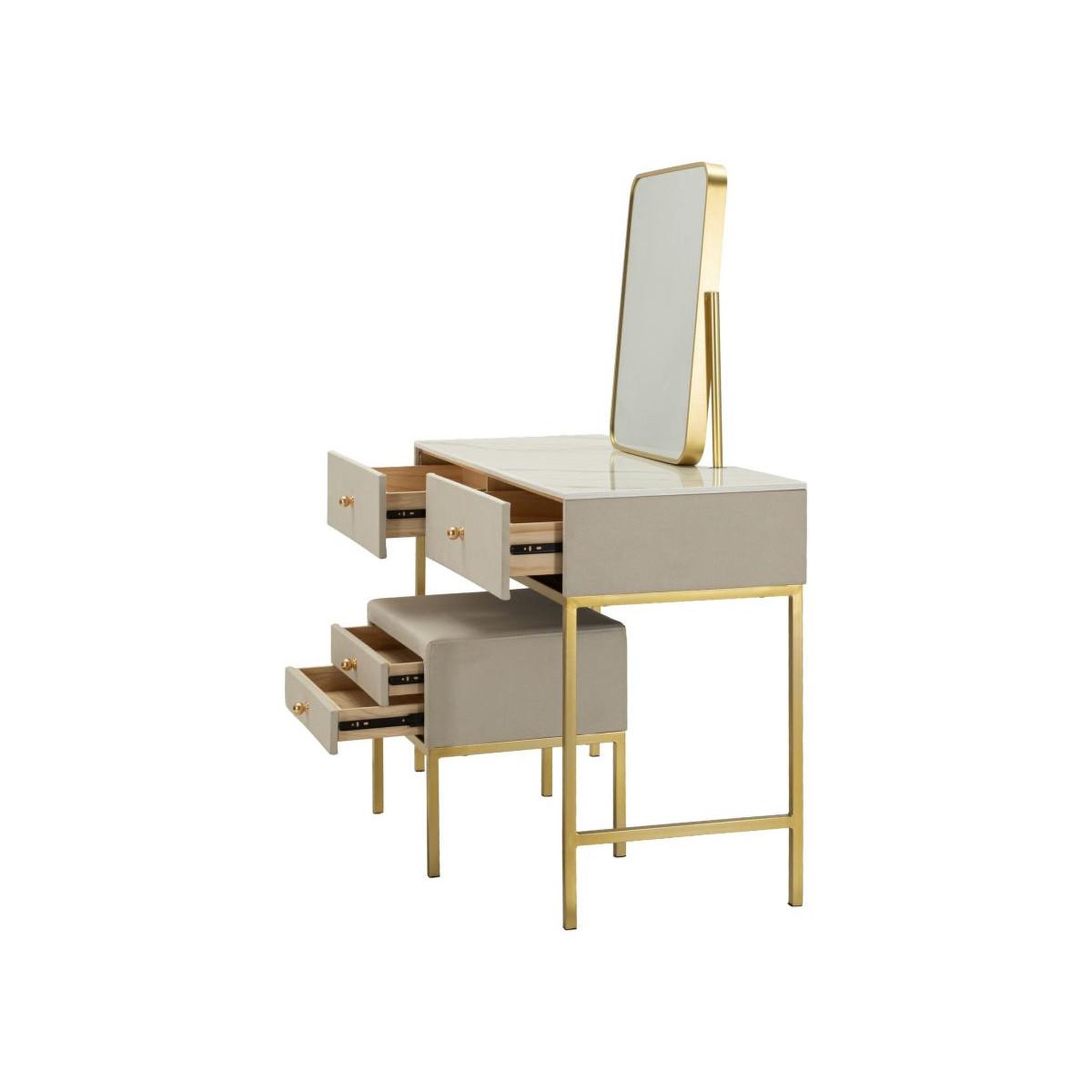 Voir la diapositive 4 : Paris Prix Coiffeuse avec tabouret  luxury  120cm beige & or