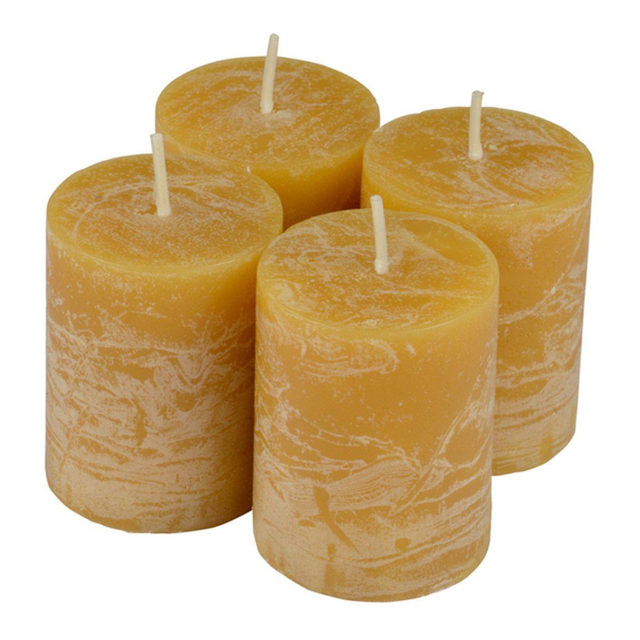 HOMEA Lot de 4 bougies pilier  rustique  5cm jaune