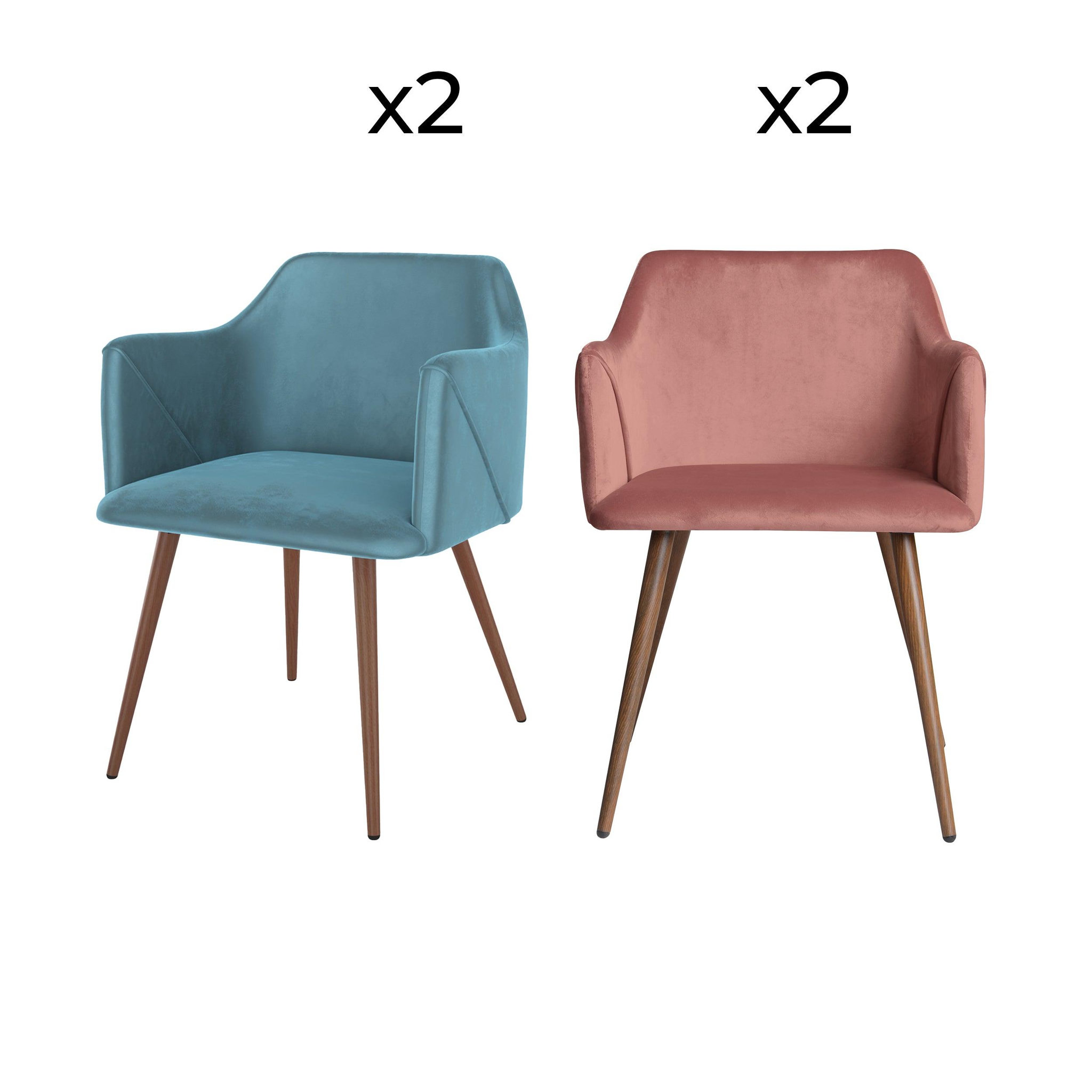 MAISON PAVANE Pack 4 chaises en velours bleu et rose-daisy