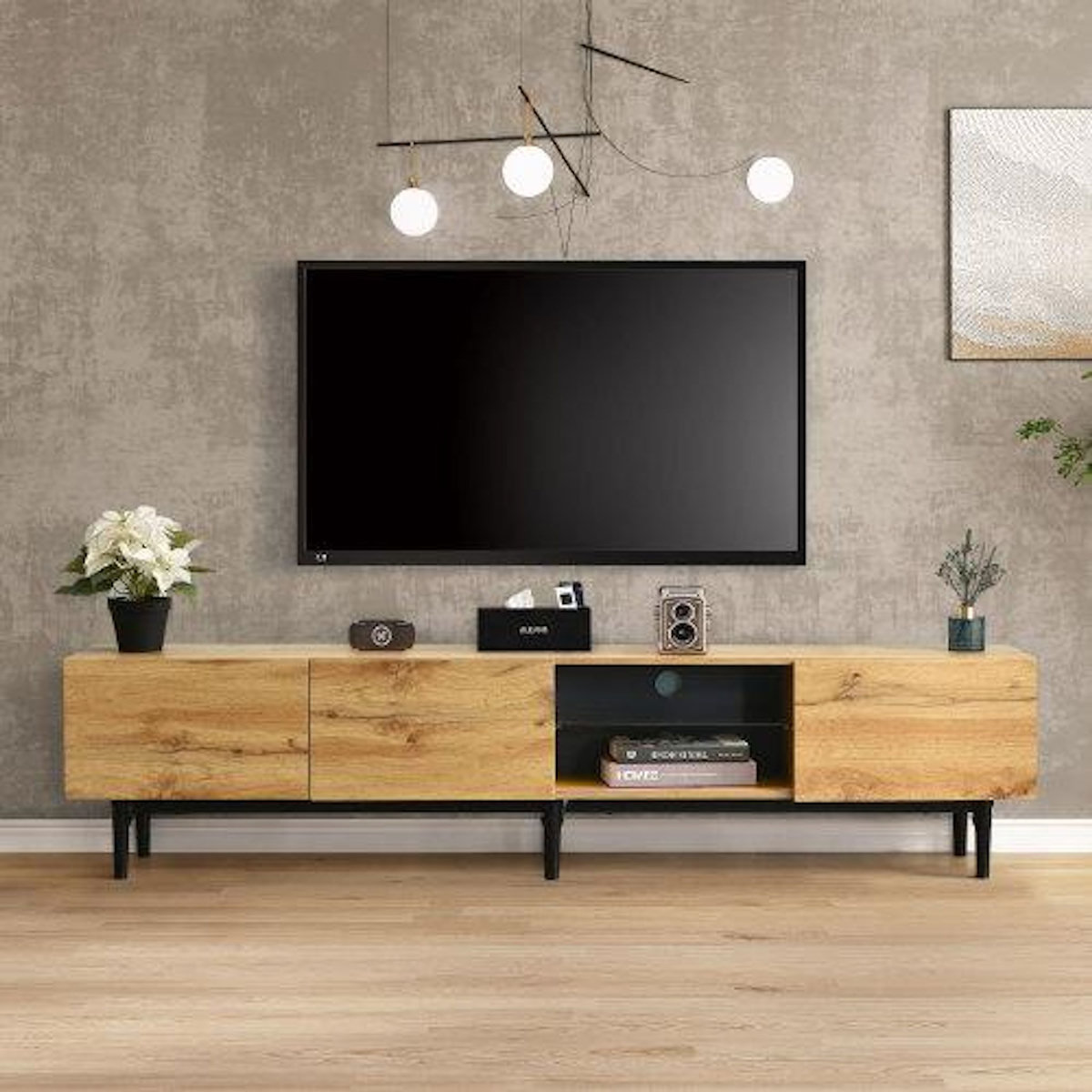 MERAX Meuble tv bois clair 175 cm mdf