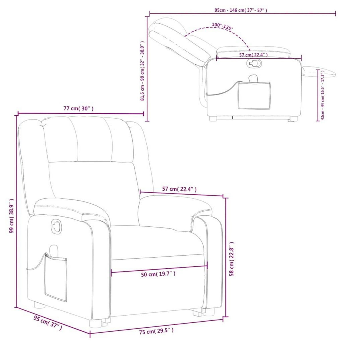 VIDAXL Fauteuil inclinable de massage Marron fonce Tissu