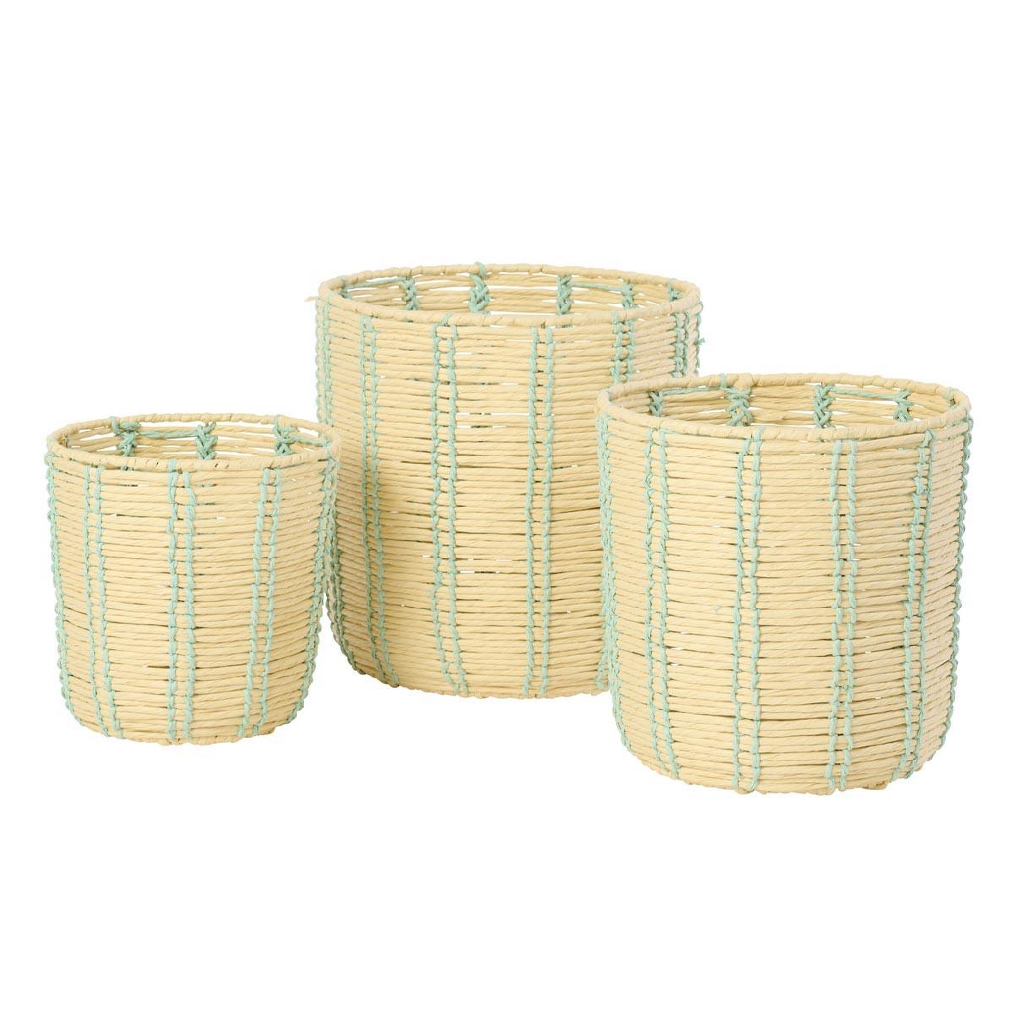 J-LINE Lot de 3 Paniers de Rangement  Trenton  35cm Naturel & Bleu