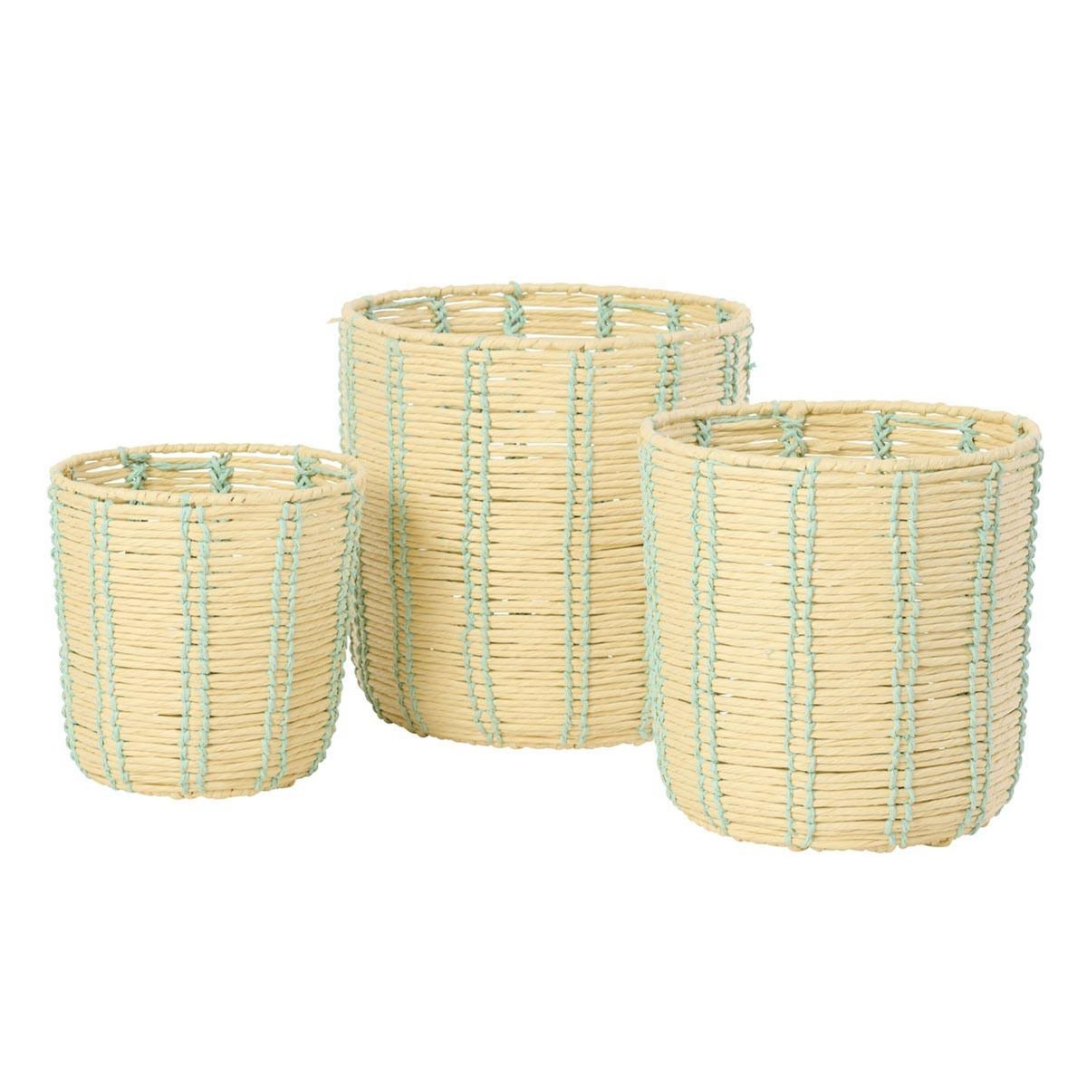 Paris Prix Lot de 3 Paniers de Rangement  Trenton  35cm Naturel & Bleu