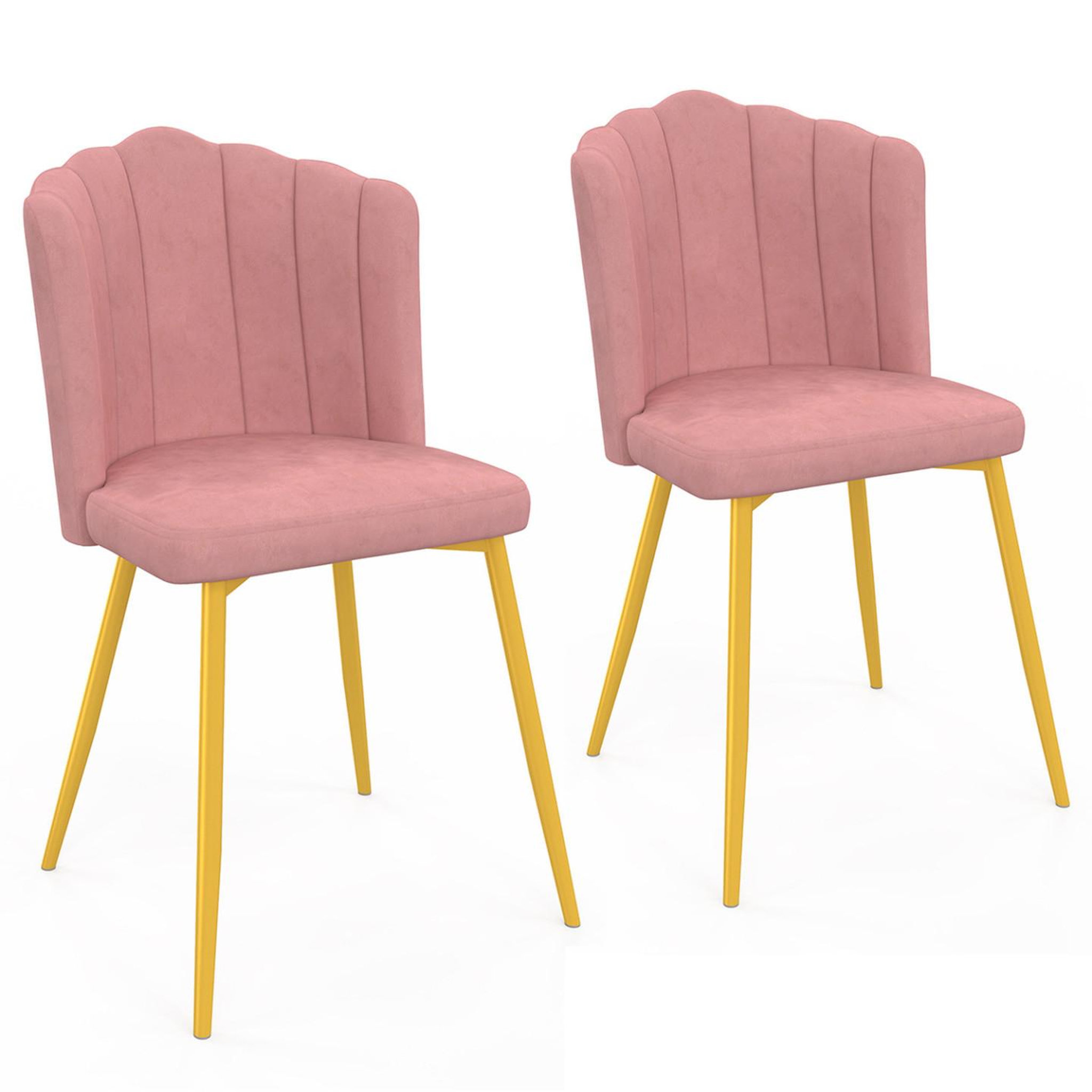 ID MARKET Lot de 2 chaises coquillage adella rose en velours pieds dorés