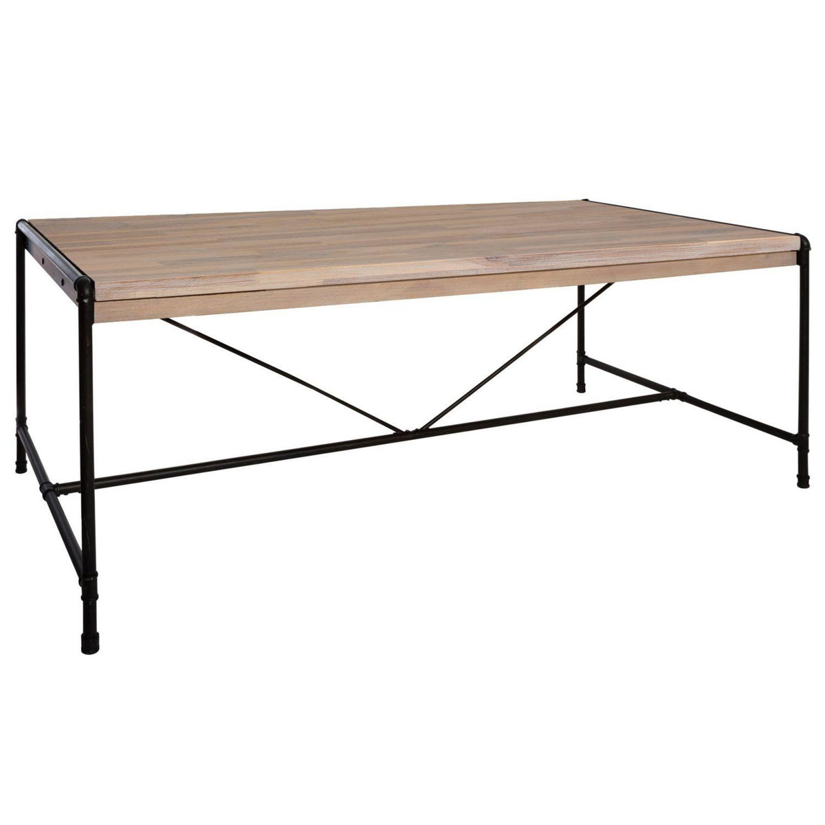 ATMOSPHERA Table à manger design bois et métal industriel Siam - L. 200 x H. 77 cm - Noir