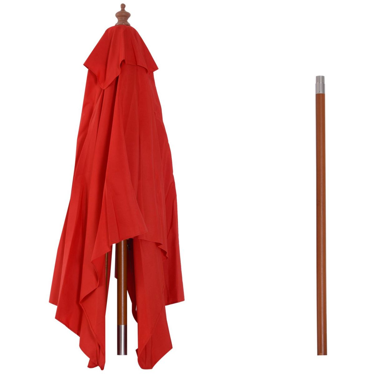 OUTSUNNY Parasol rectangulaire inclinable bois polyester haute densité 2L x 1,5l x 2,3H m rouge