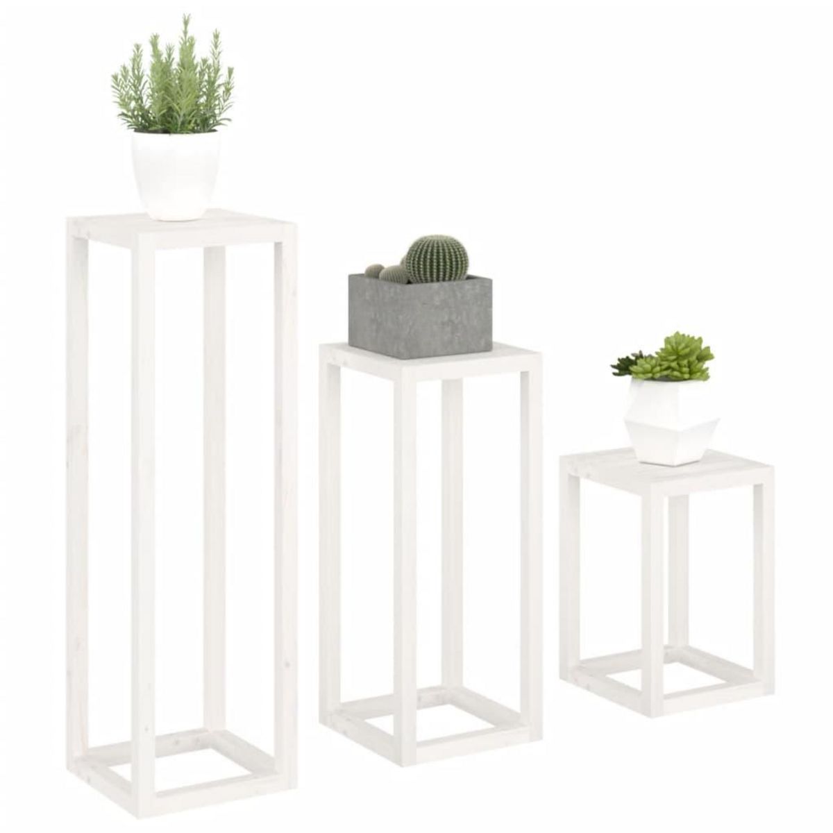 VIDAXL Ensemble de supports pour plantes 3pcs Blanc Bois de pin massif