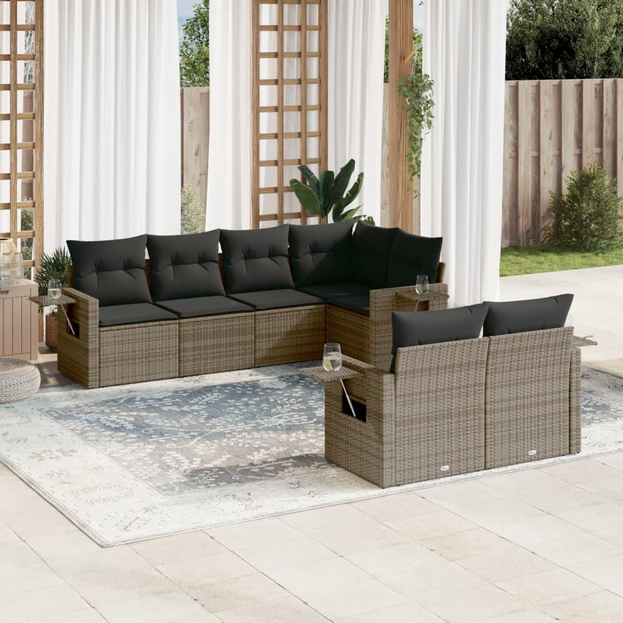 VIDAXL Salon de jardin avec coussins 7 pcs gris resine tressee