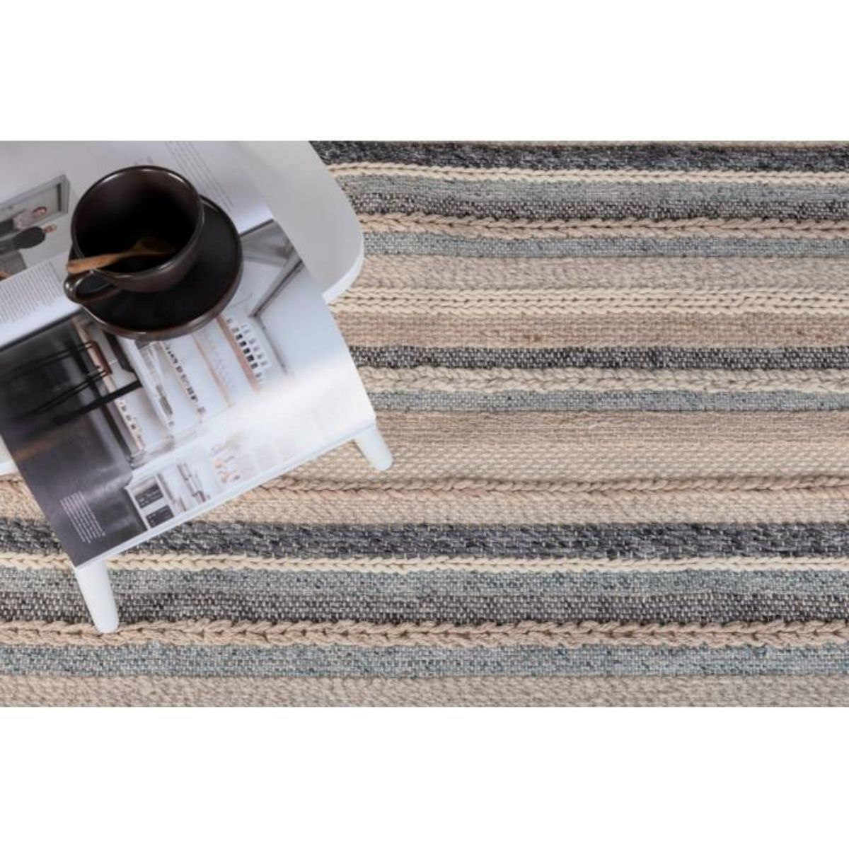 Paris Prix Tapis Déco en Laine  Gudha  170x240cm Beige & Bleu