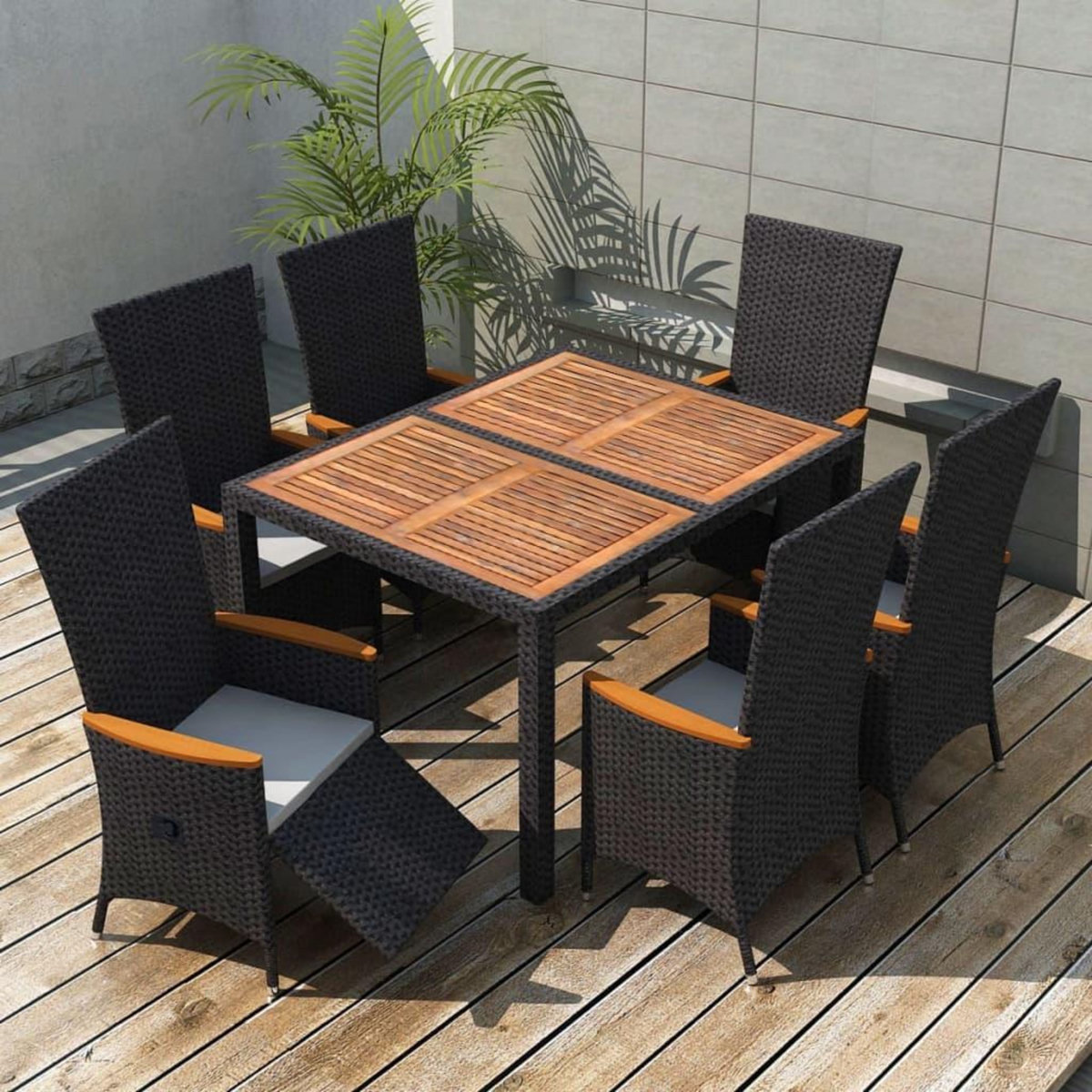 VIDAXL Ensemble a manger d'exterieur 7pcs Resine tressee acacia Noir