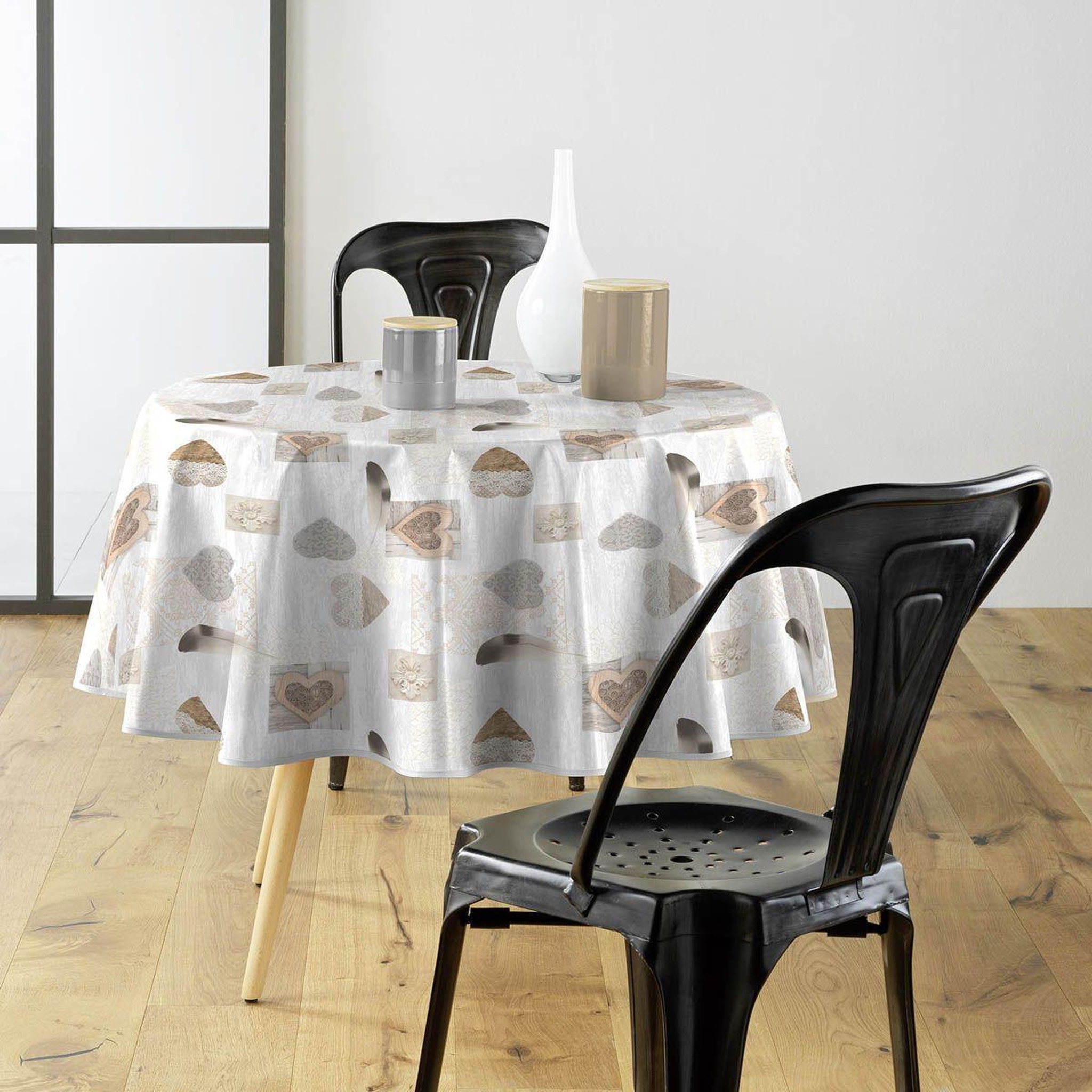 Voir la diapositive 2 : Douceur d'Intérieur Nappe ronde imprimé  delicia  160cm taupe