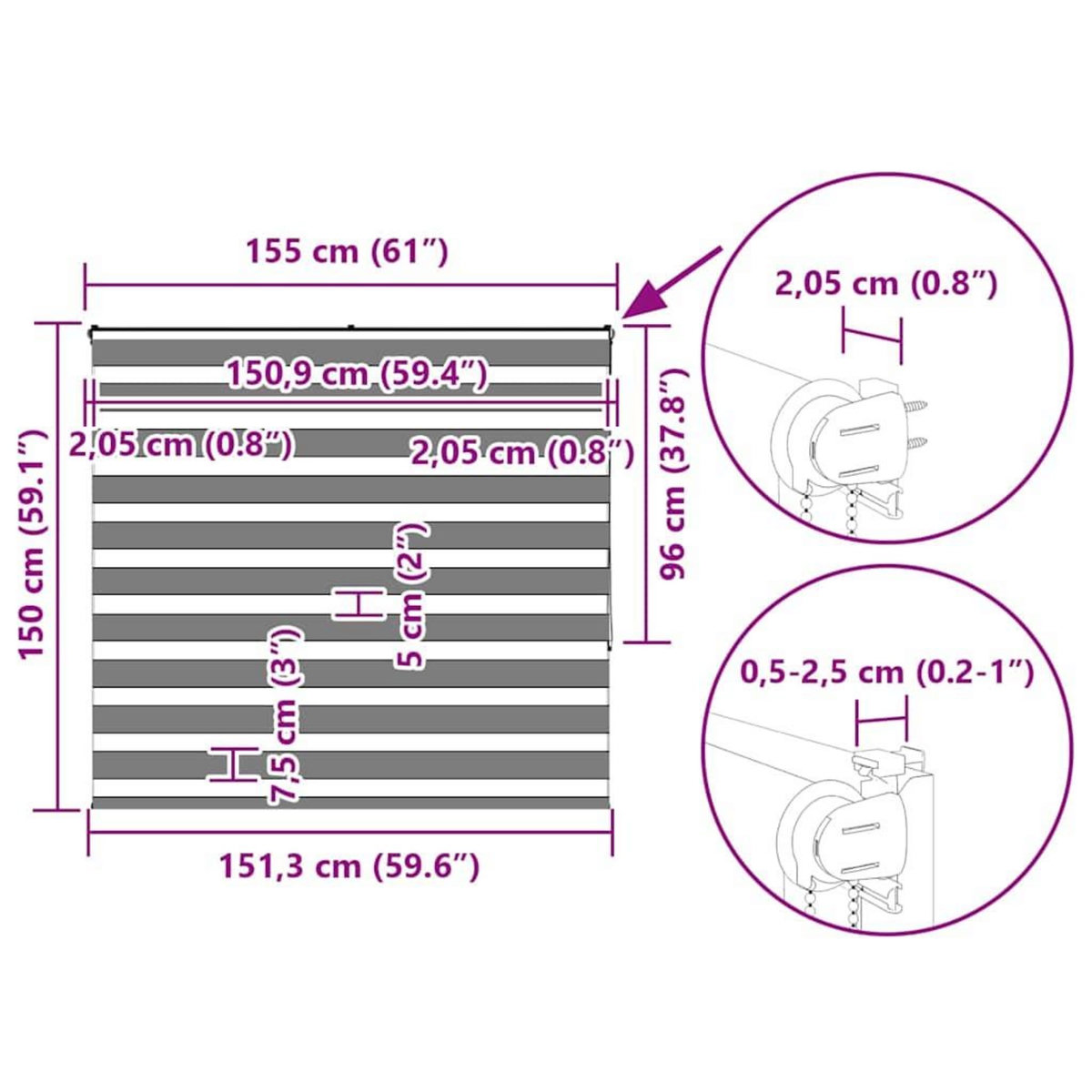 VIDAXL Store zebre noir 155x150 cm largeur du tissu 150,9 cm polyester