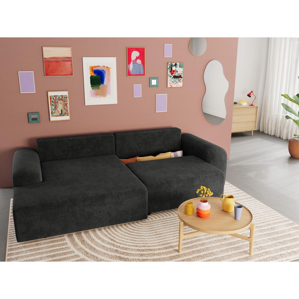 BEST MOBILIER Rebecca - canapé d'angle gauche 4 places convertible avec coffre en velours texturé